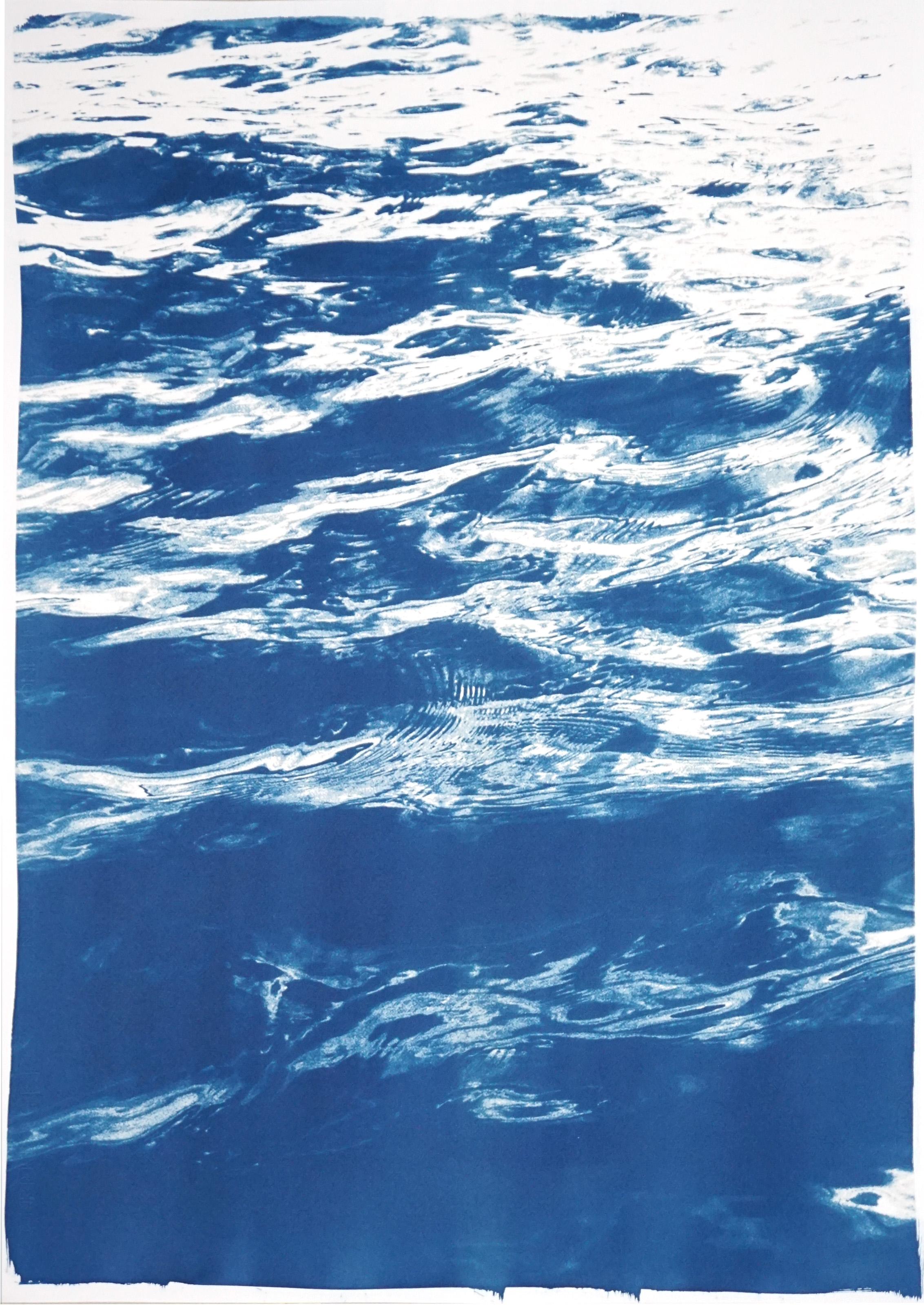 Large Seascape Triptych of Summer Waters in Cannes, Nautical Cyanotype, Blue  - Realist Photograph by Kind of Cyan