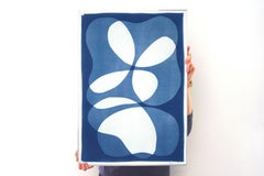 Layered Kidney Beans, White and Blue, Abstract Minimal Shapes Cyanotype Print