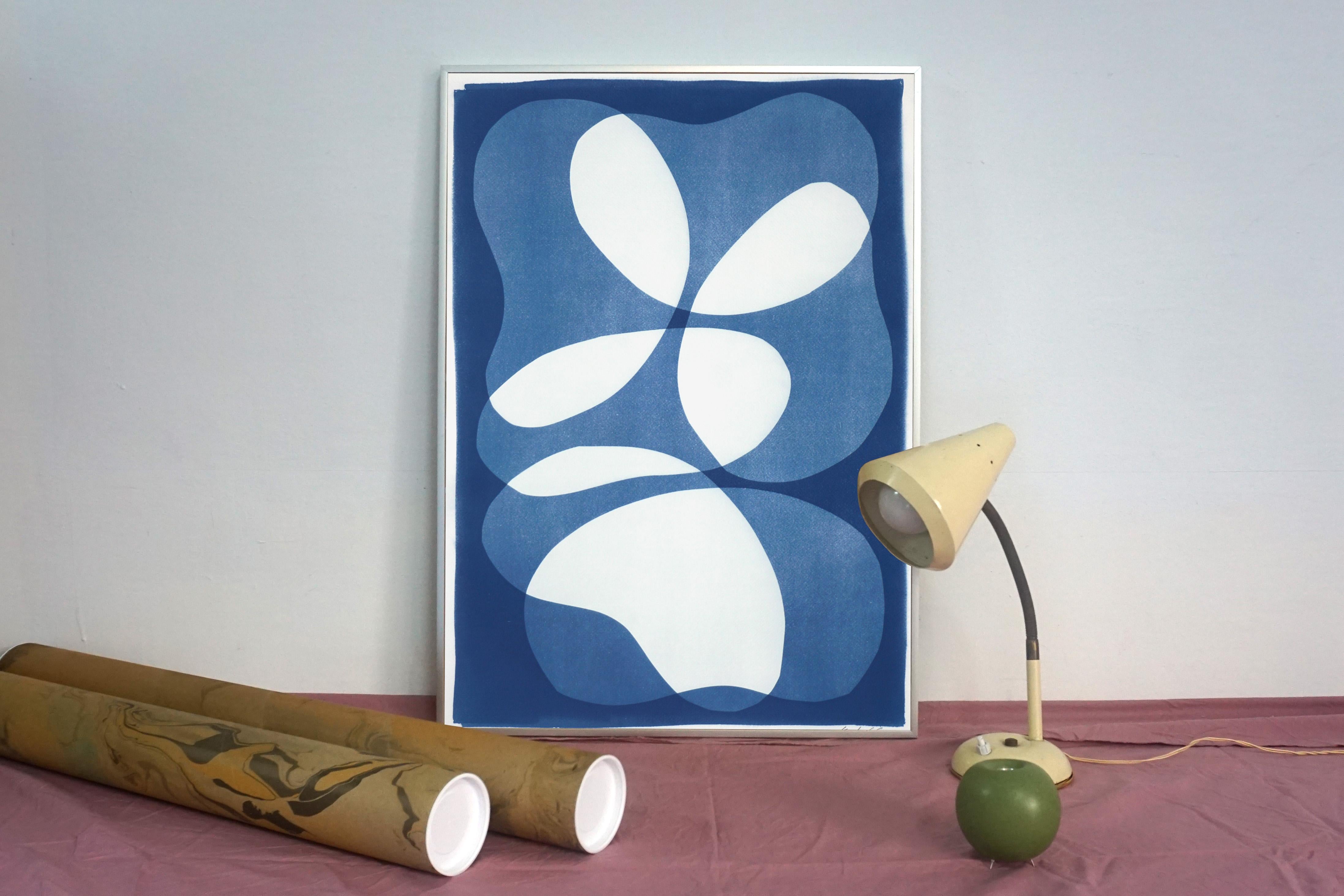 Layered Kidneys Beans, White and Blue, Abstract Minimal Shapes Cyanotype, 2022 For Sale 1