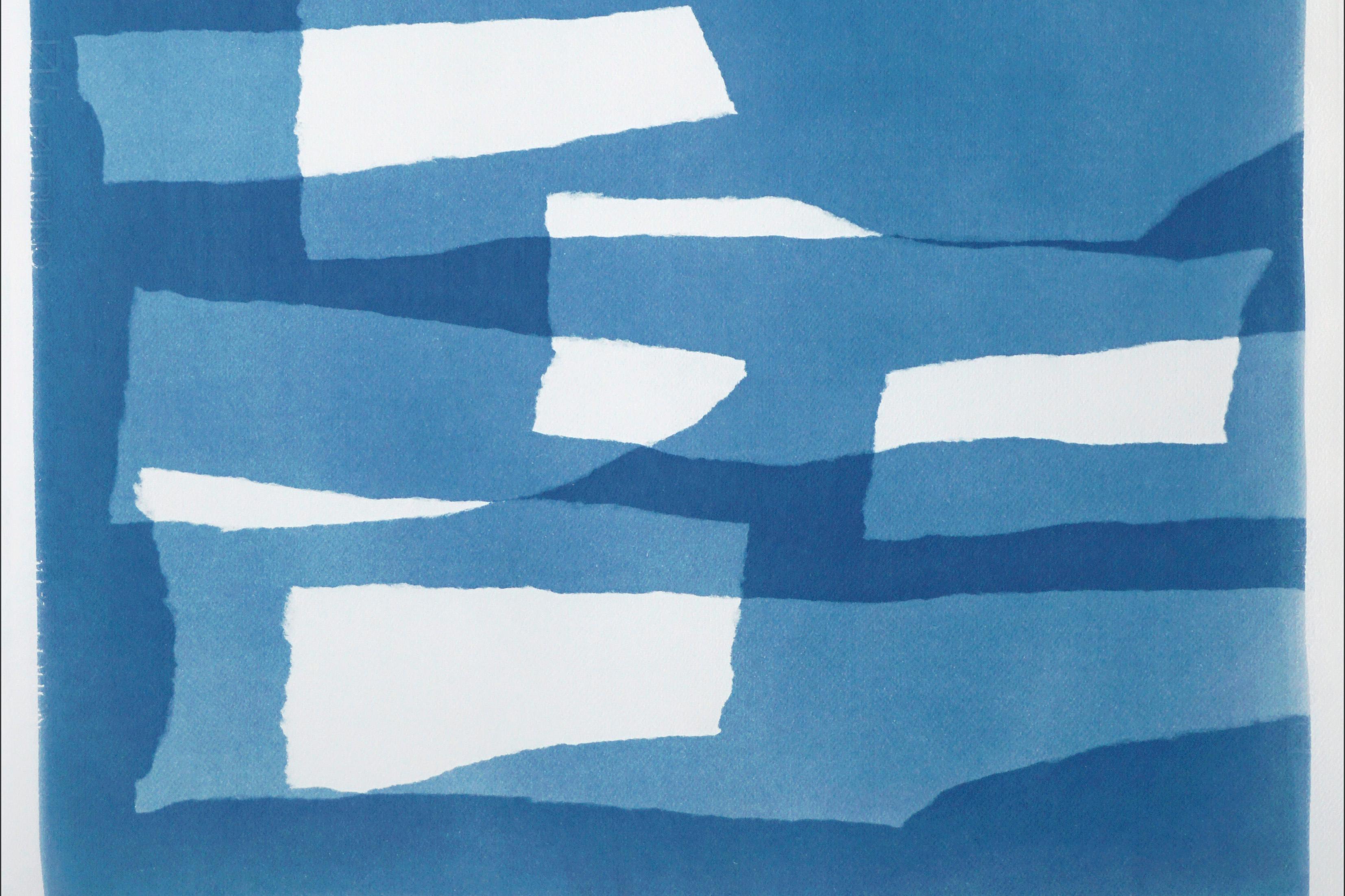 Kind of Cyan - Layered Torn Paper Diptych, White and Blue Unique ...