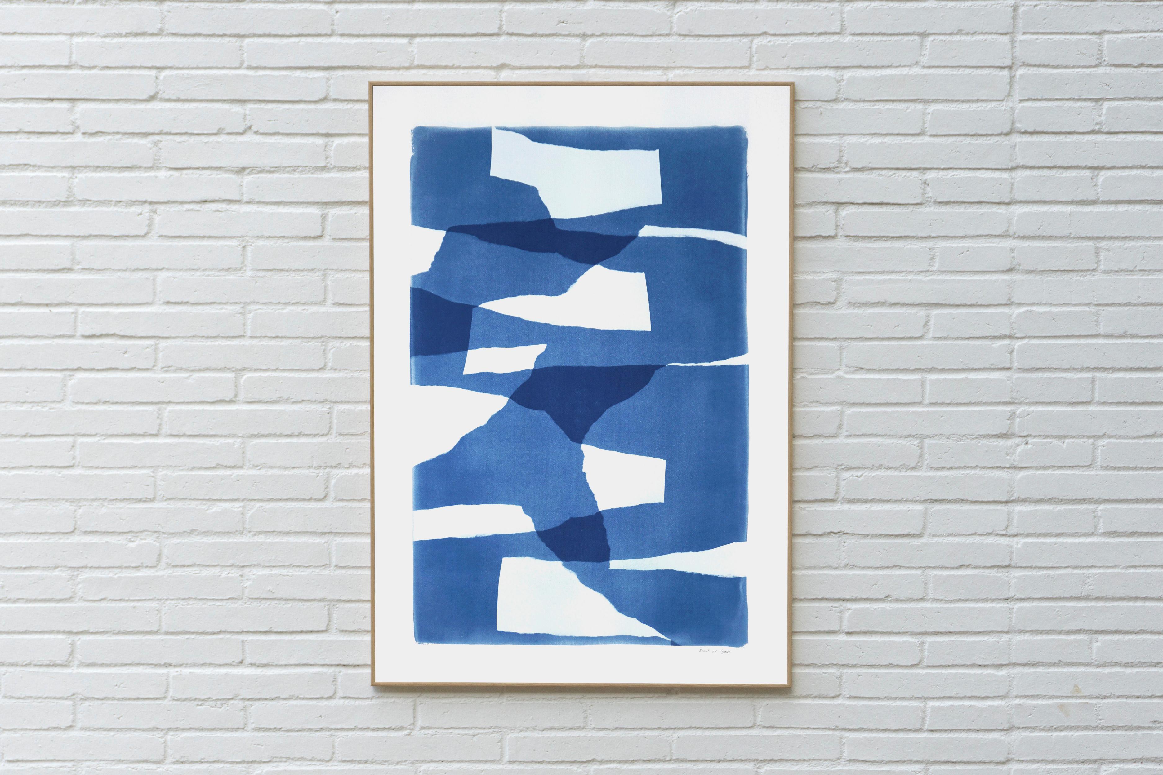 This is an exclusive handprinted unique cyanotype that takes its inspiration from the mid-century modern shapes.
It's made by layering paper cutouts and different exposures using uv-light. 

Details:
+ Title: Layered Torn Paper I
+ Year: 2021
+