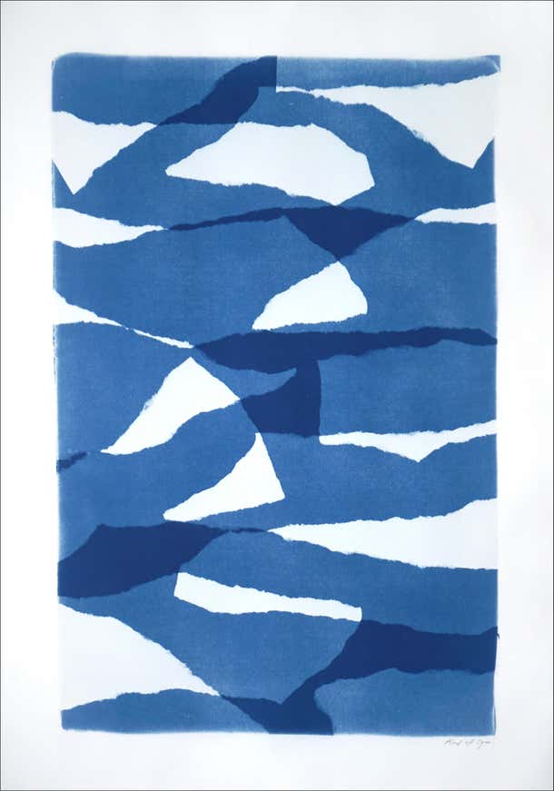 Kind of Cyan - Layered Torn Paper, White and Blue Unique Print ...