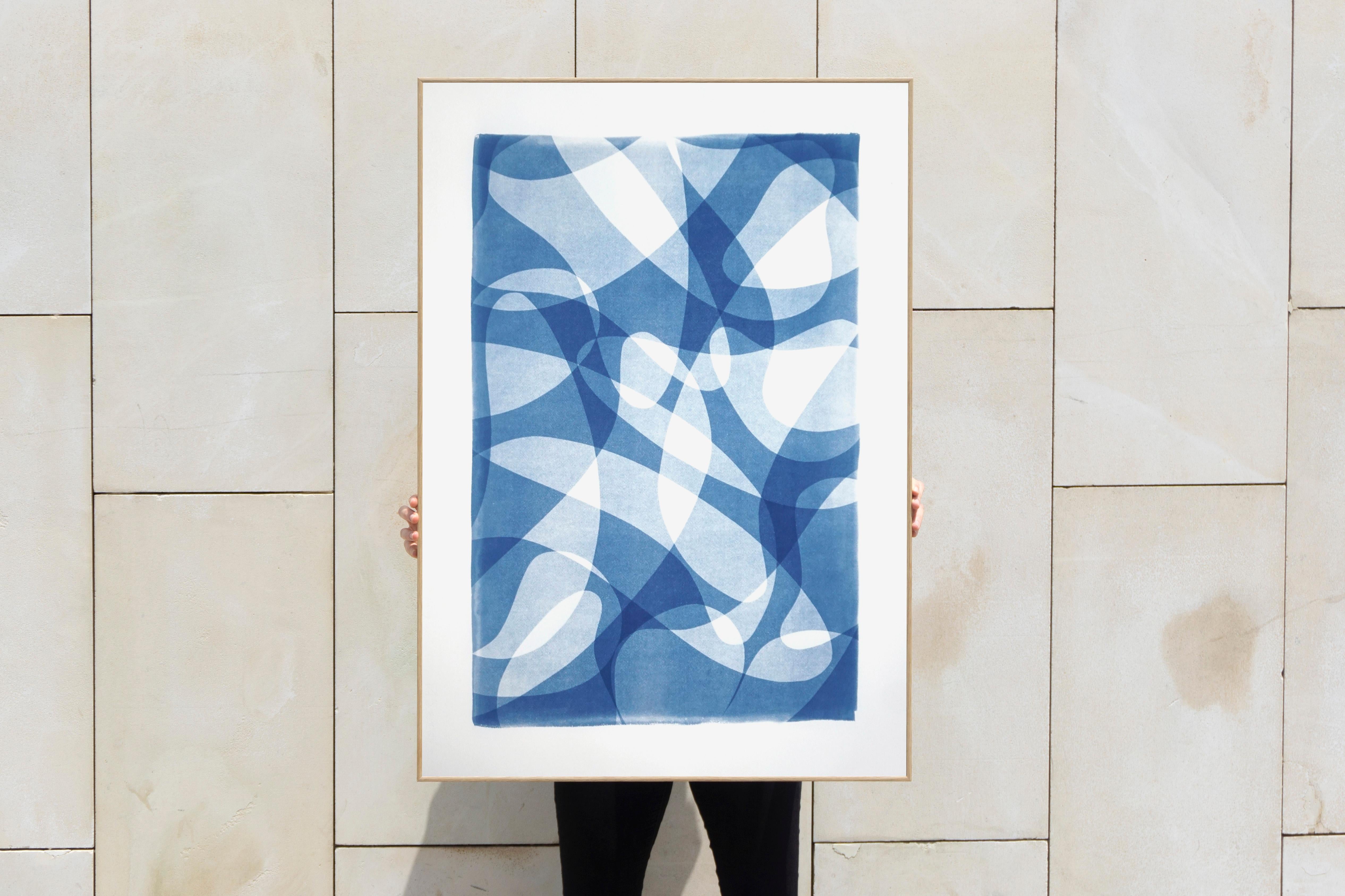 Line Contours, Blue Shade Gradients, Unique Handmade Monotype, Avant Garde 2021 1