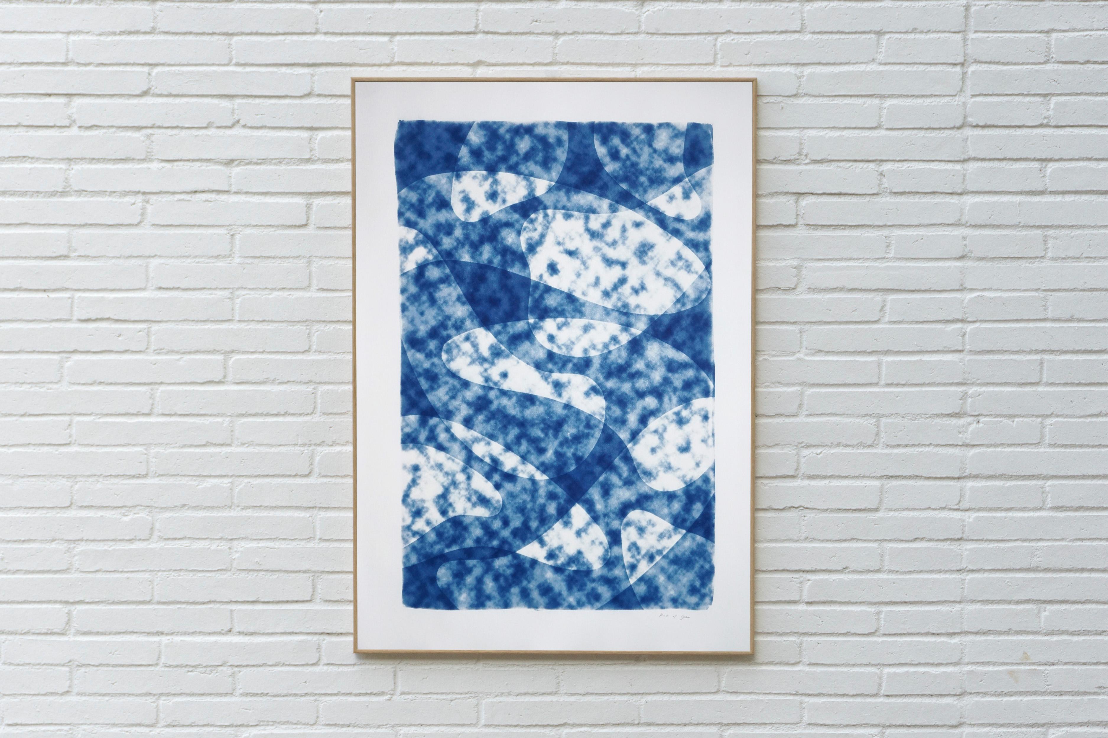 Looking Up at The Clouds, Unique Monotype in Blue Tones, Avant-Garde Shapes  - Print by Kind of Cyan