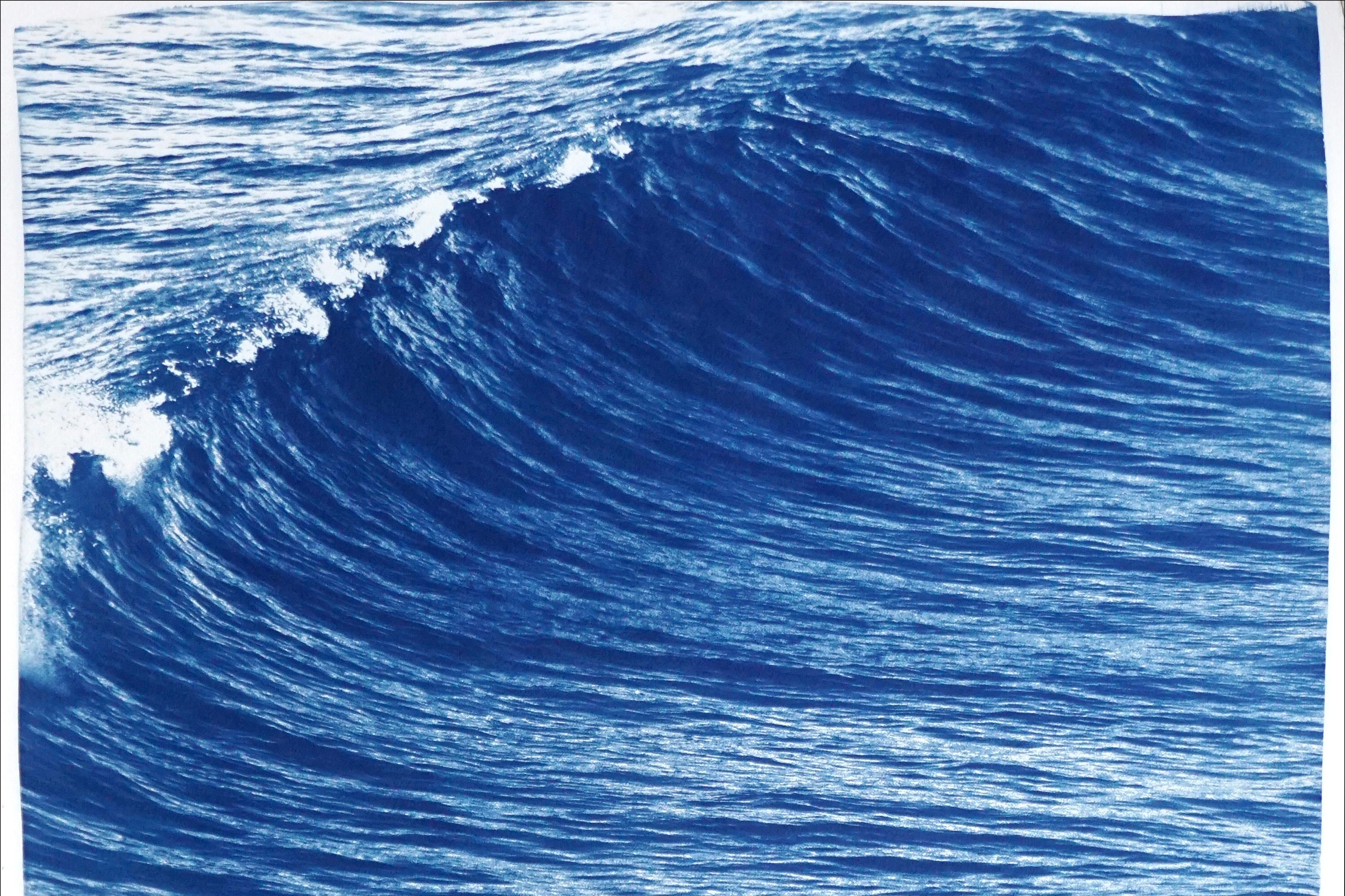 Los Angeles Crashing Waves, Handmade Cyanotype on Paper, Nautical Seascape, Blue en vente 5
