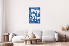 Melting Curves II, Blautöne Monotypie Cyanotypie auf Papier, Abstraktes Einzelstück