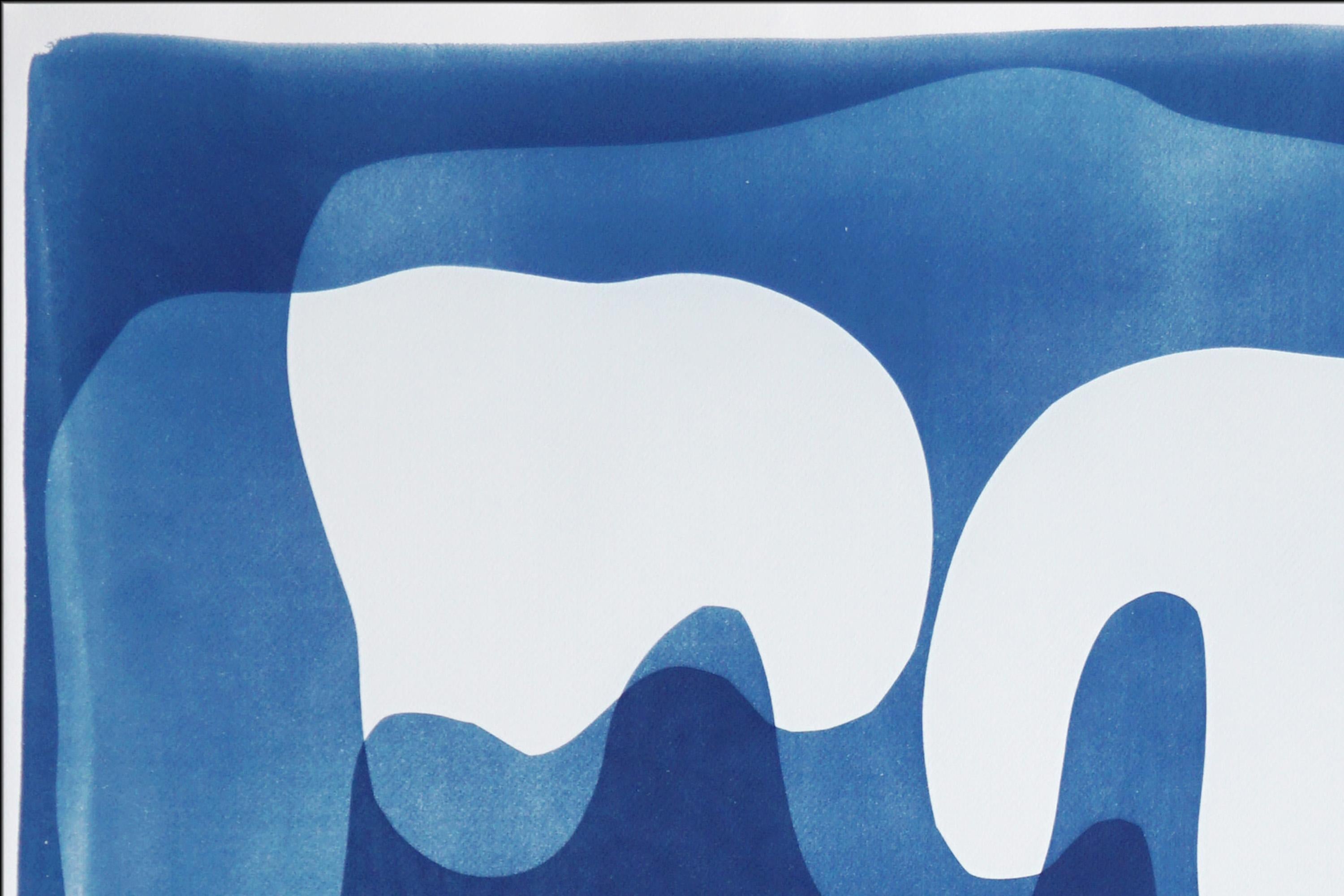 Melting Curves II, Blautöne Monotypie Cyanotypie auf Papier, Abstraktes Einzelstück im Angebot 1