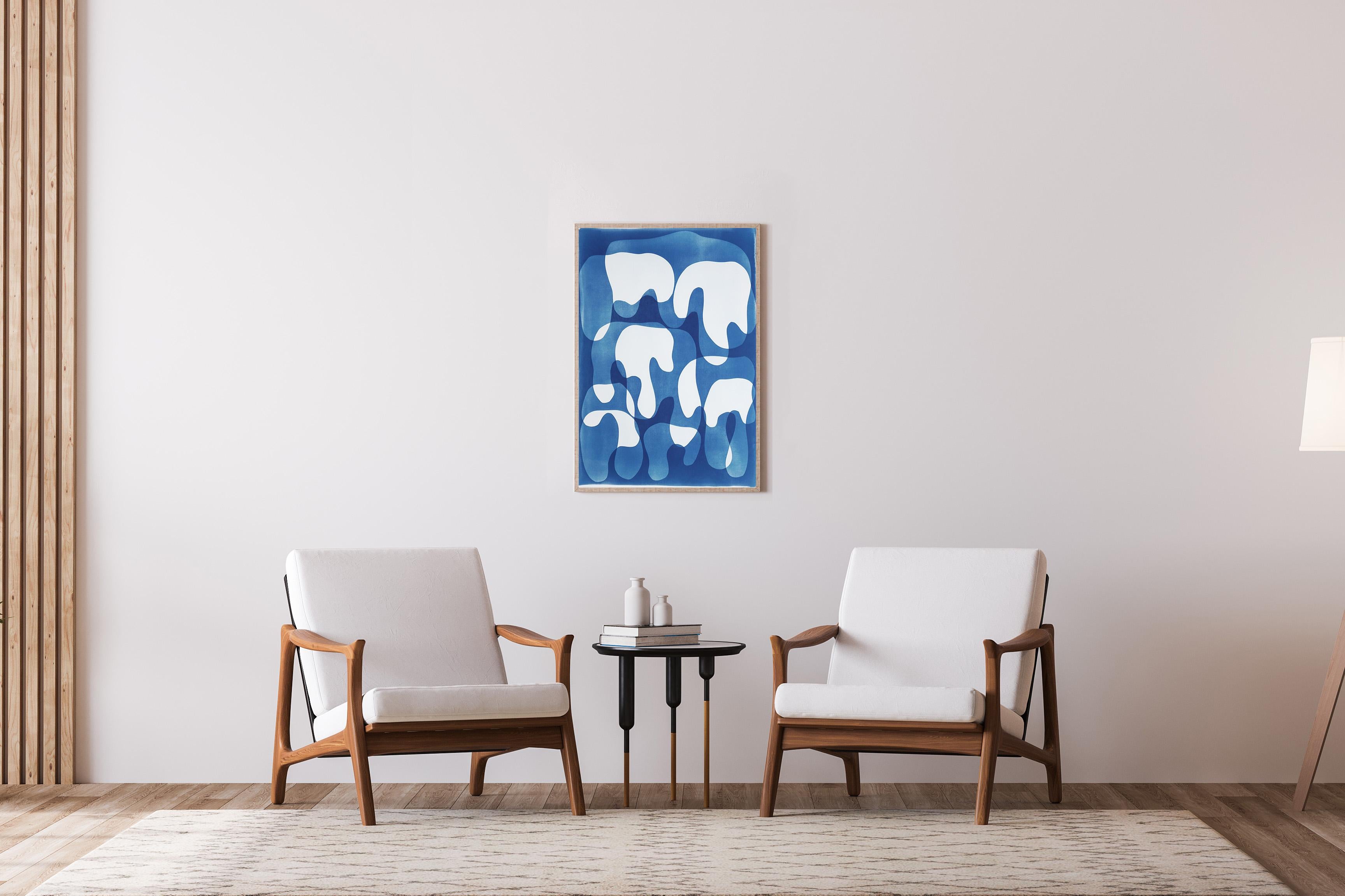 Melting Curves II, Blautöne Monotypie Cyanotypie auf Papier, Abstraktes Einzelstück im Angebot 2