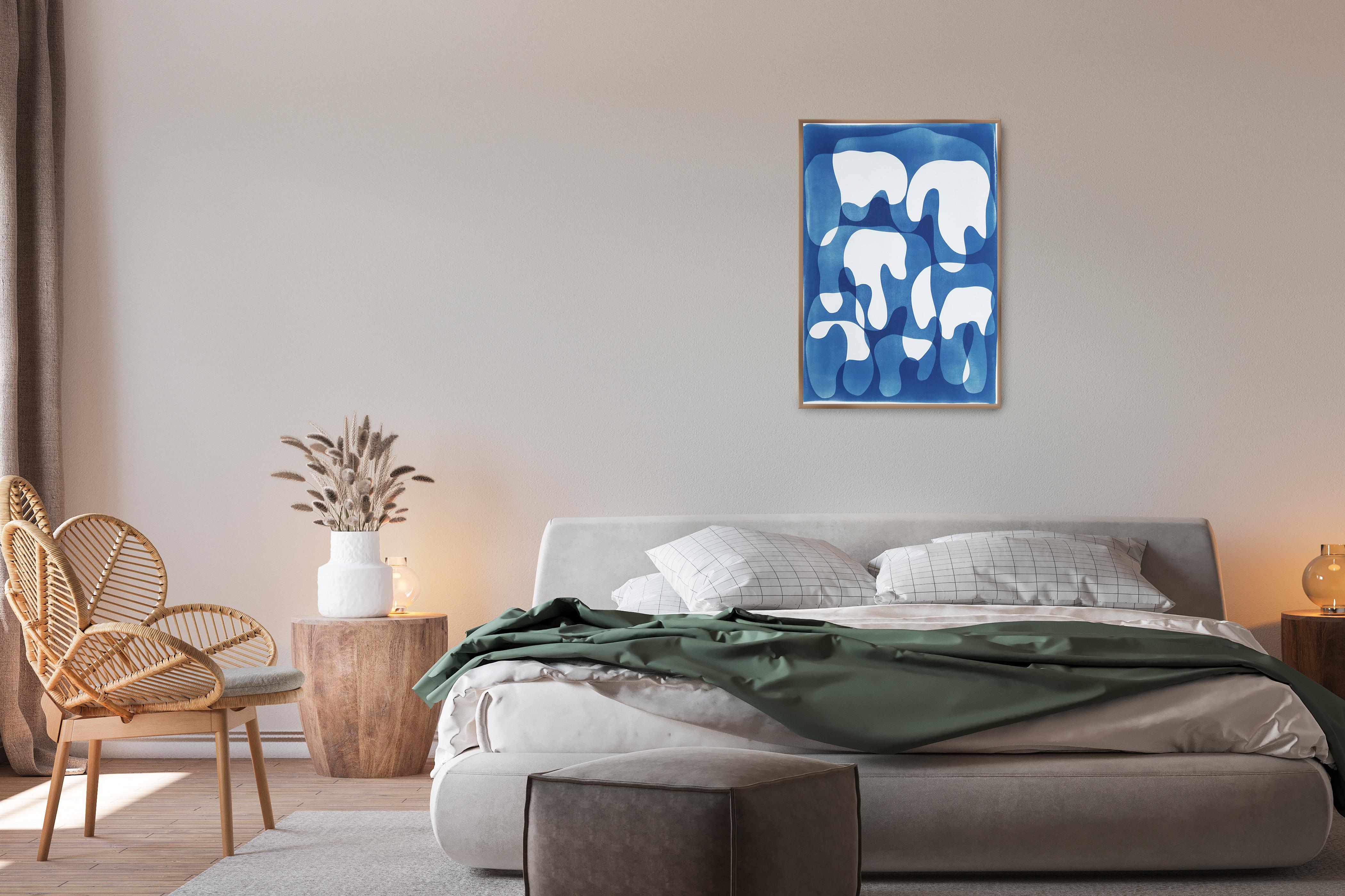 Melting Curves II, Blautöne Monotypie Cyanotypie auf Papier, Abstraktes Einzelstück im Angebot 3