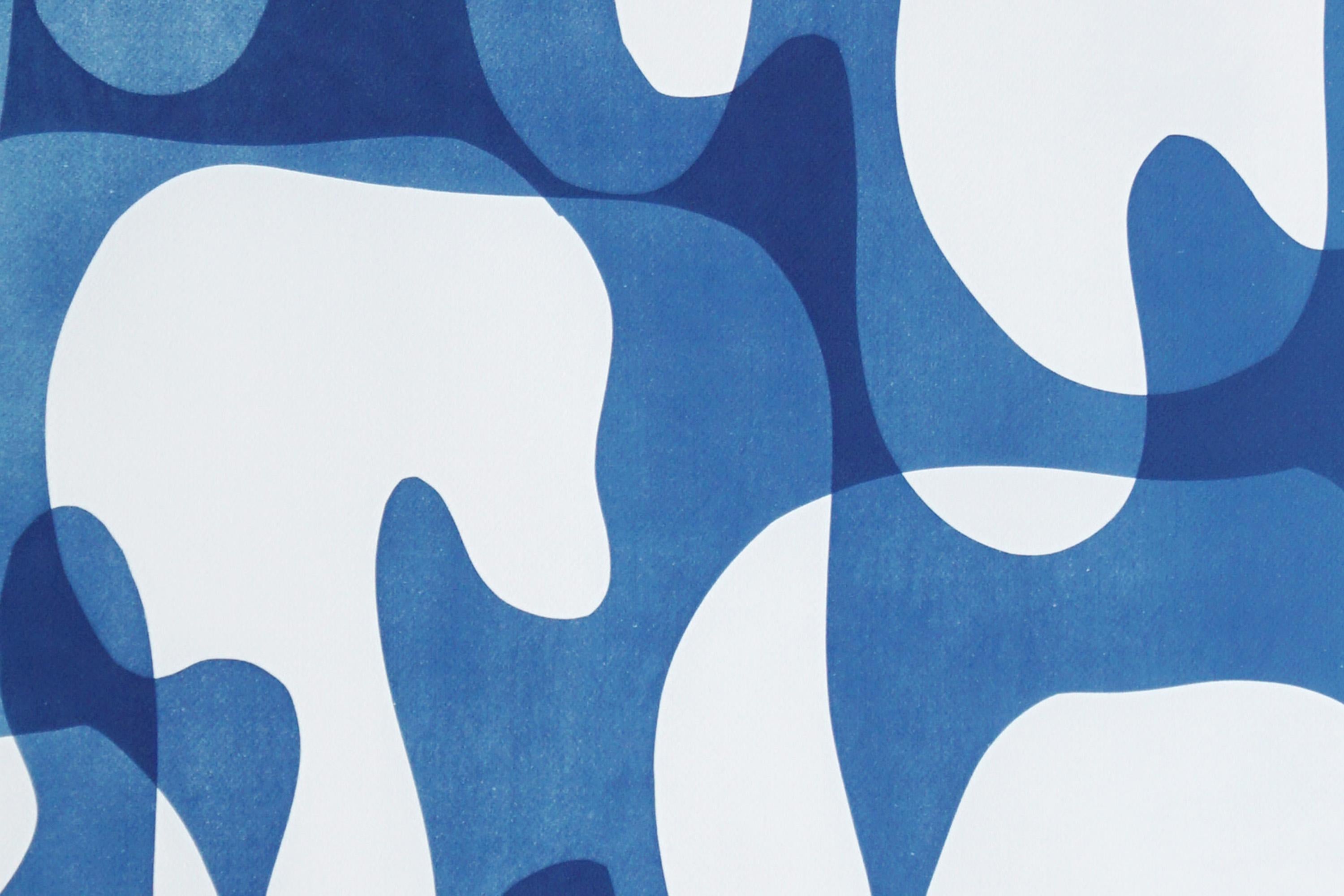 Melting Curves II, Blautöne Monotypie Cyanotypie auf Papier, Abstraktes Einzelstück im Angebot 4
