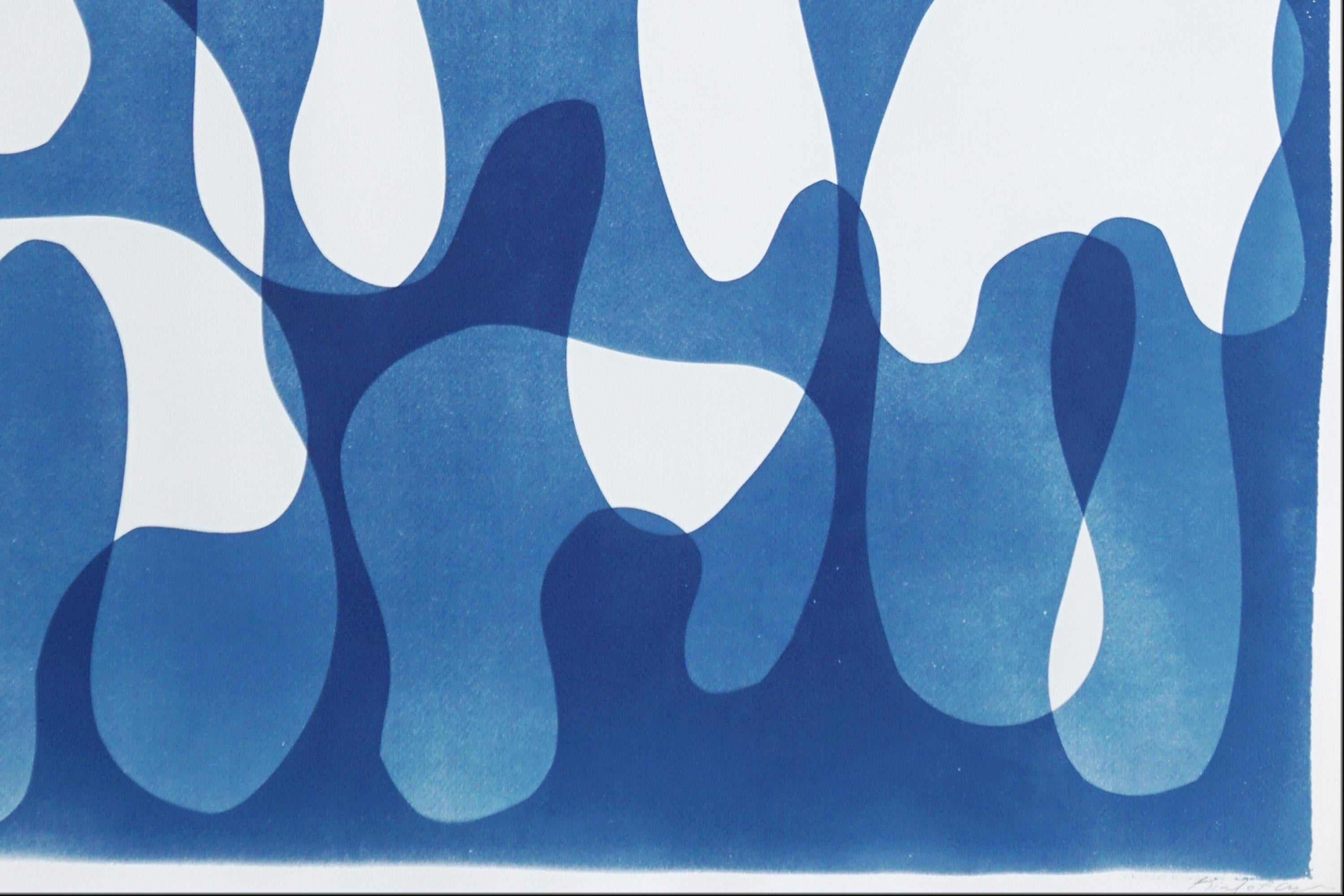 Melting Curves II, Blautöne Monotypie Cyanotypie auf Papier, Abstraktes Einzelstück im Angebot 5