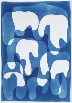 Melting Curves II, monotipo cianotipo su carta dai toni blu, pezzo unico astratto