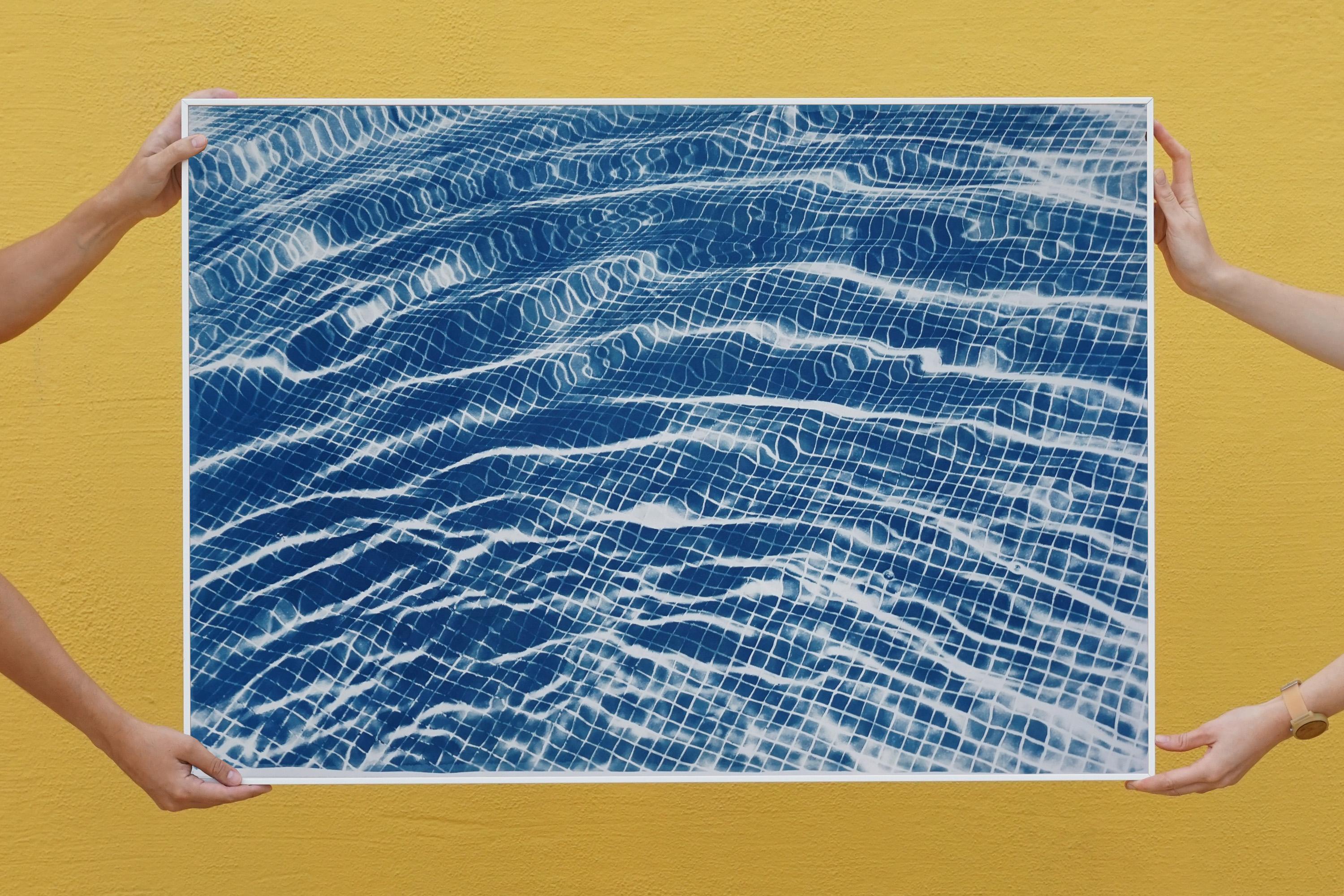 Miami Art Deco Pool, Blue Cyanotype on Paper, Abstract Shapes Water Reflections  - Print by Kind of Cyan