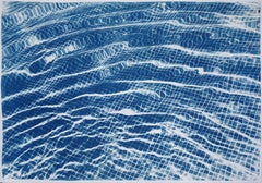 Miami Art Deco Pool, Blue Cyanotype on Paper, Abstract Shapes Water Reflections 