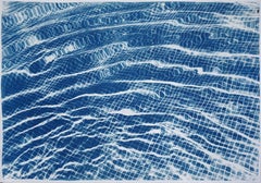 Miami Art Deco Pool, Blue Cyanotype on Paper, Abstract Shapes Water Reflections