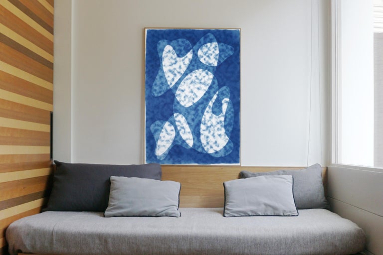 Mid-Century Cyanotype of Dark Cloudy Shapes, Abstract Unique Print in Blue Tones For Sale 1