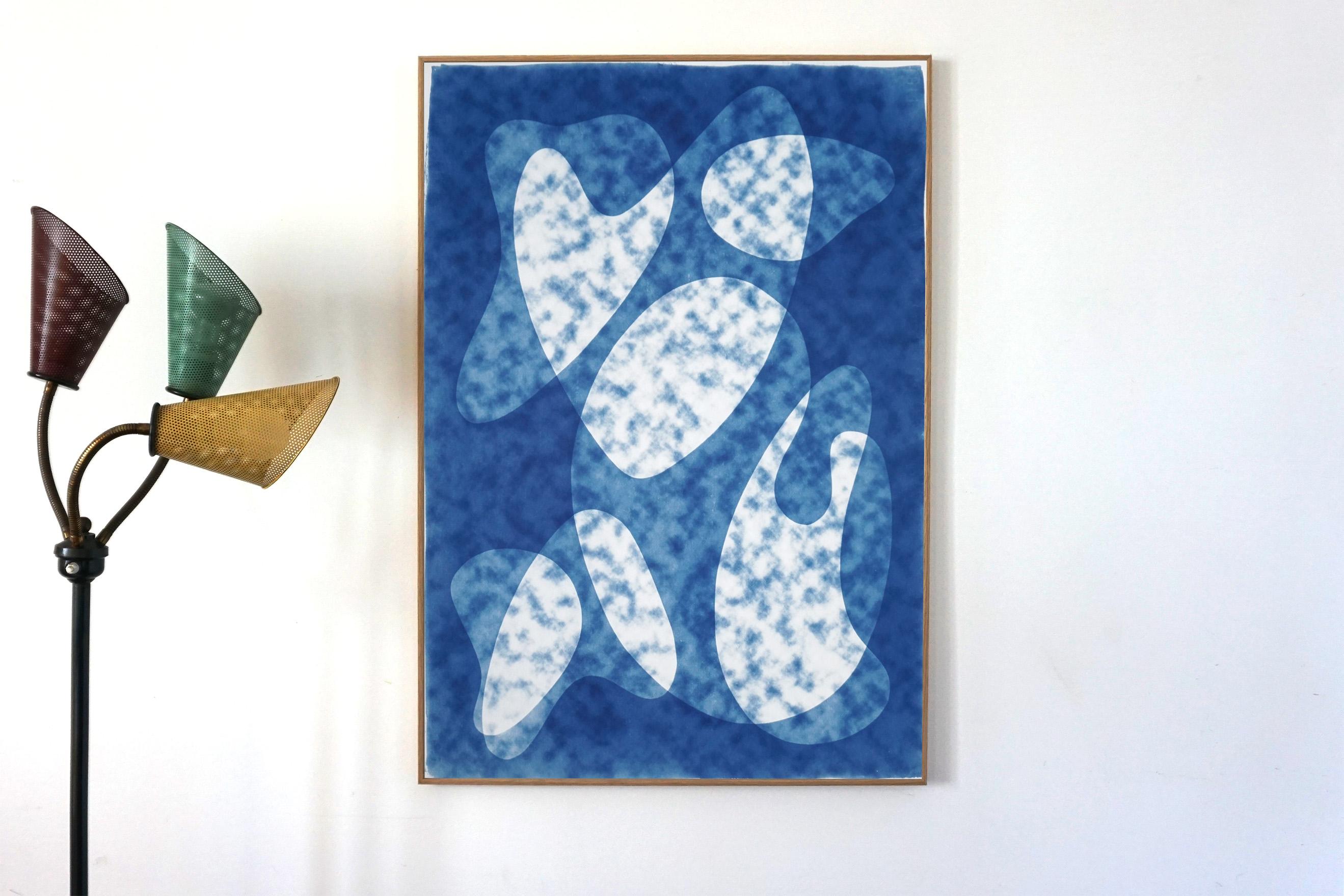 Mid-Century Cyanotype of Dark Cloudy Shapes, Abstract Unique Print in Blue Tones 3