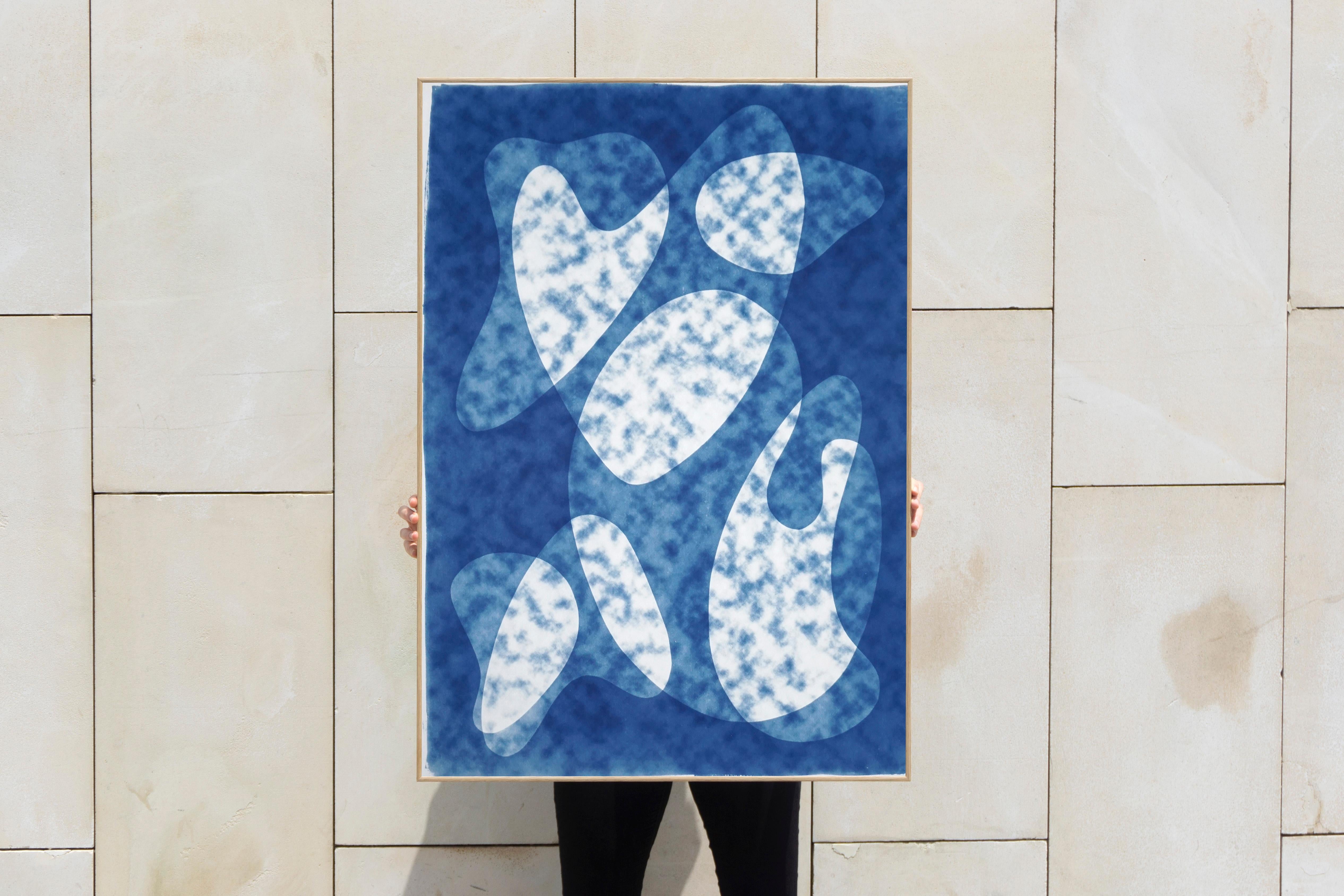 Mid-Century Cyanotype of Dark Cloudy Shapes, Abstract Unique Print in Blue Tones 4