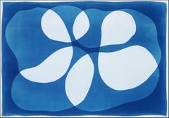 Mid-Century Modern Shapes in White and Blue, Handmade Cyanotype, Unique Monotype