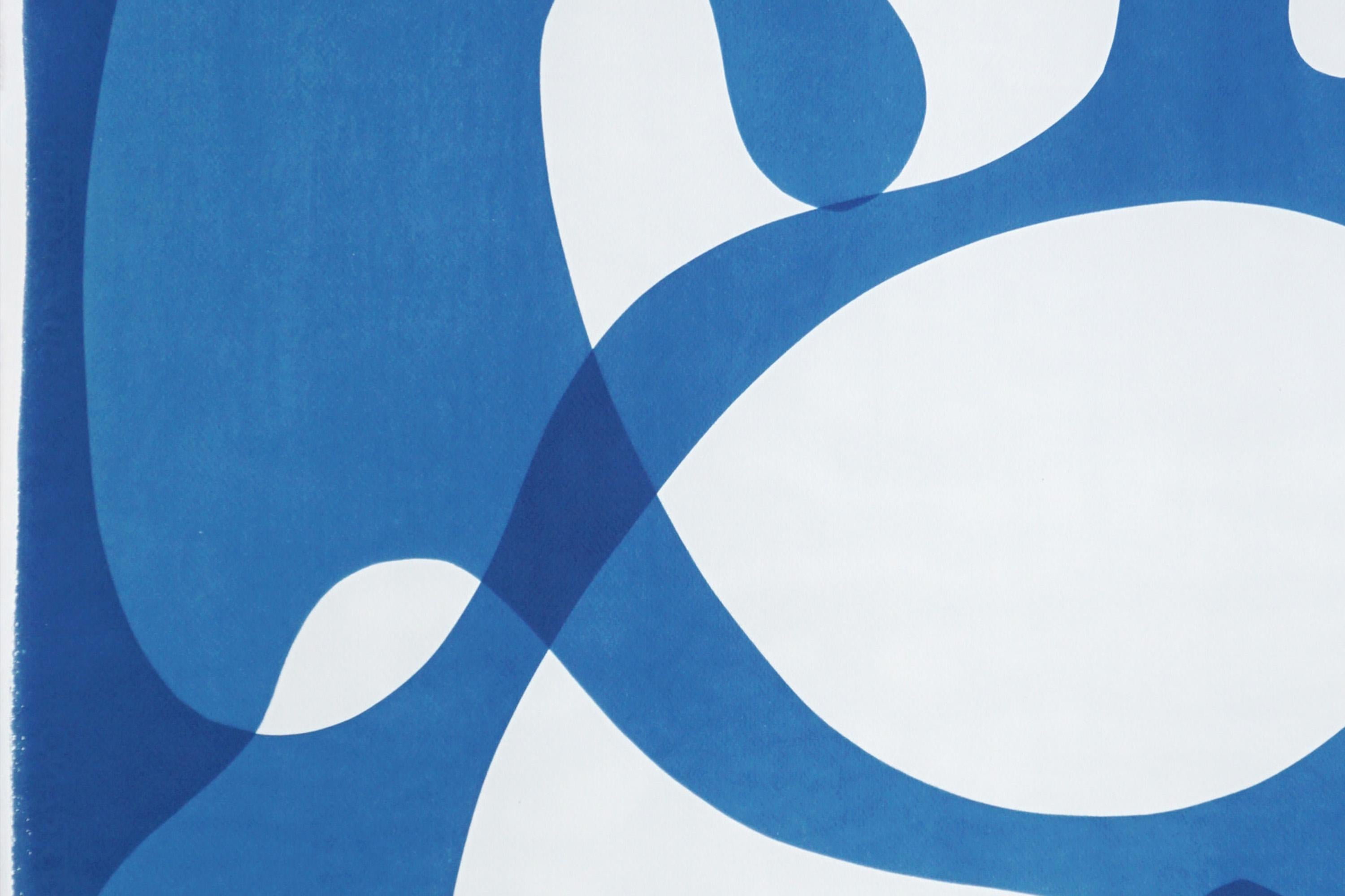 Mid-Century Shapes, White and Blue Abstract Shapes, Handmade Cyanotype Monotype - Post-Minimalist Photograph by Kind of Cyan