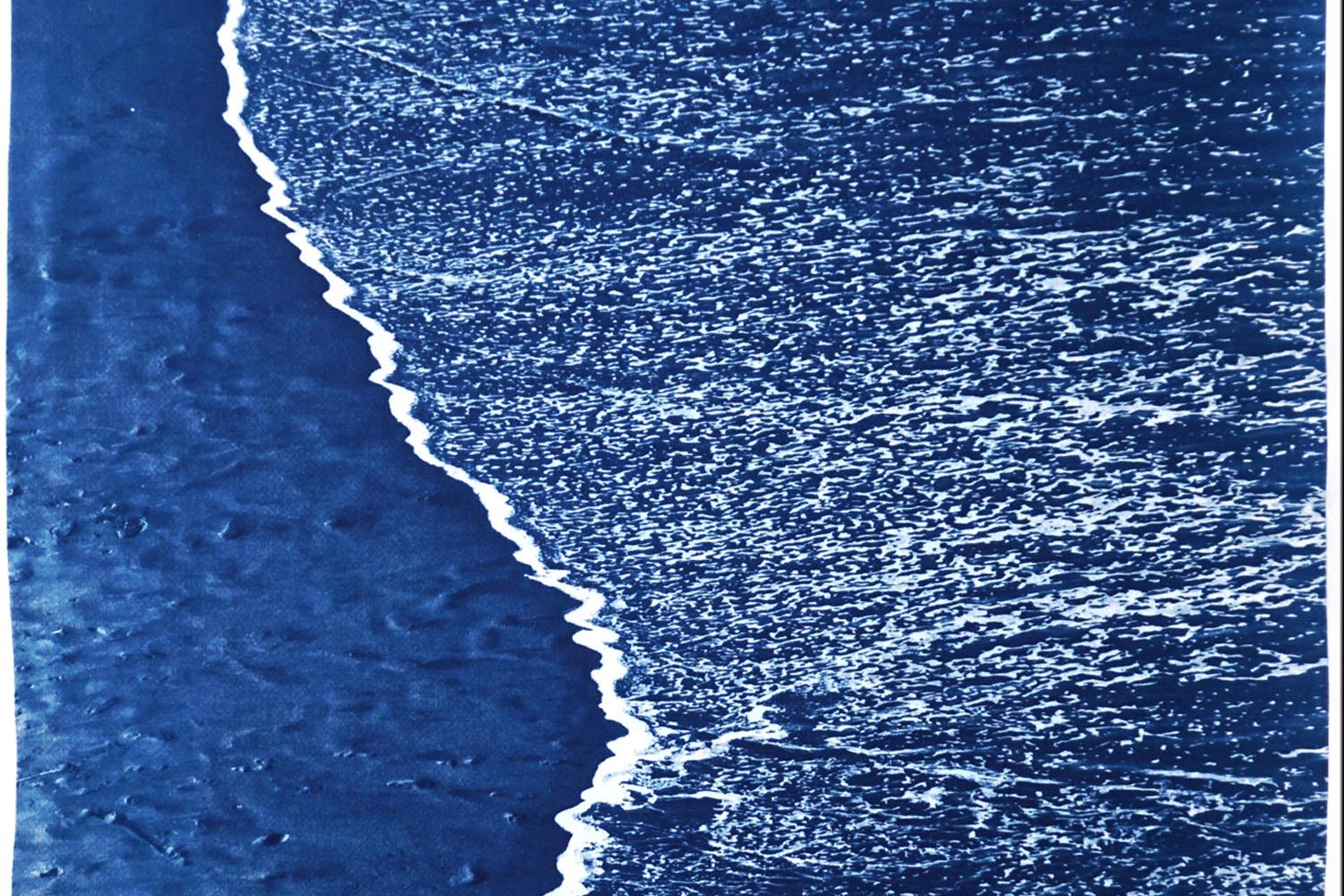 Minimales Triptychon aus Kalbsleder Costa Rica Schuh, handgefertigte Cyanotype auf Papier, Blau im Angebot 5