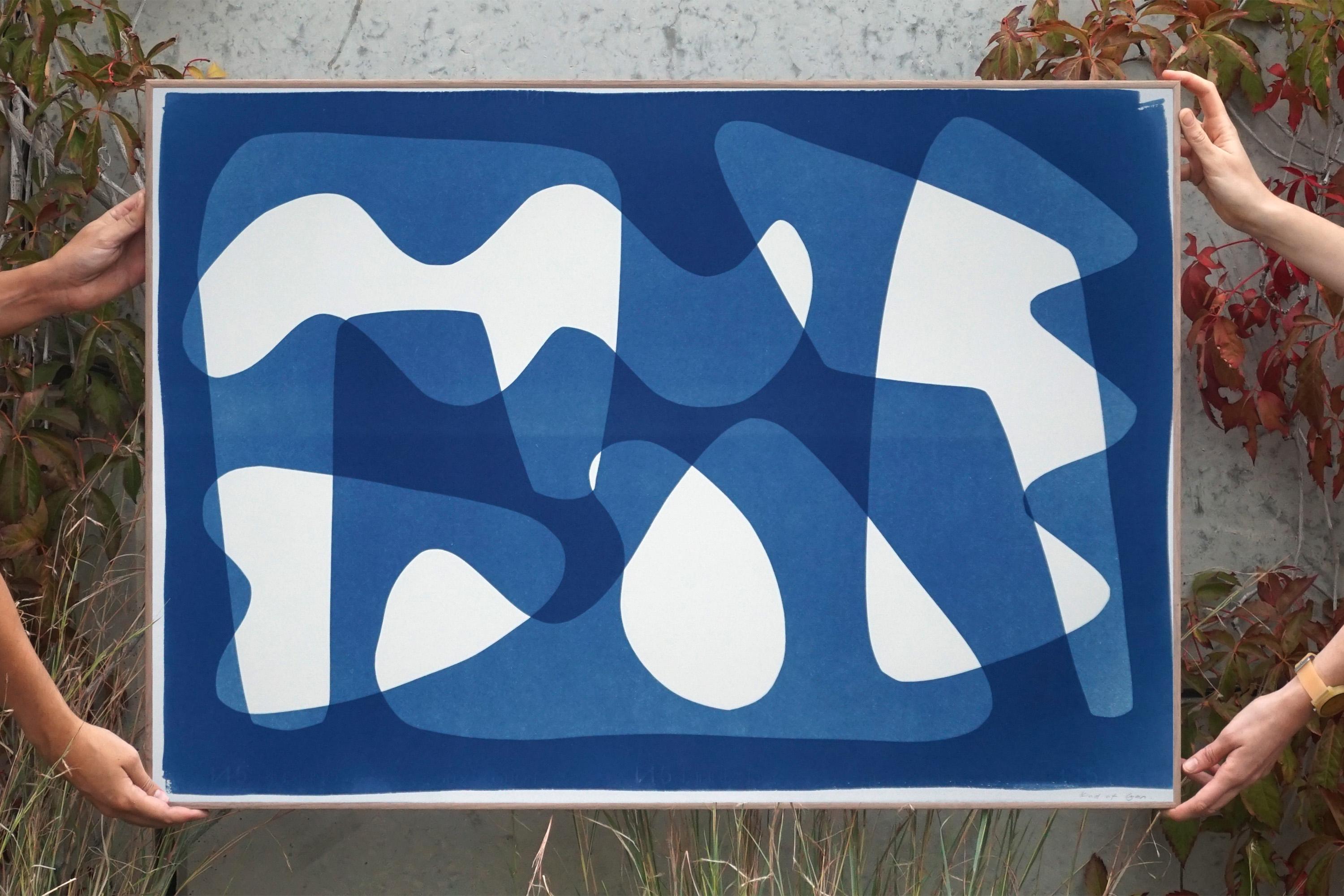 Modern Mid-Century Cutout Shapes in Blue Tones, Original Cyanotype, Abstract  - Print by Kind of Cyan