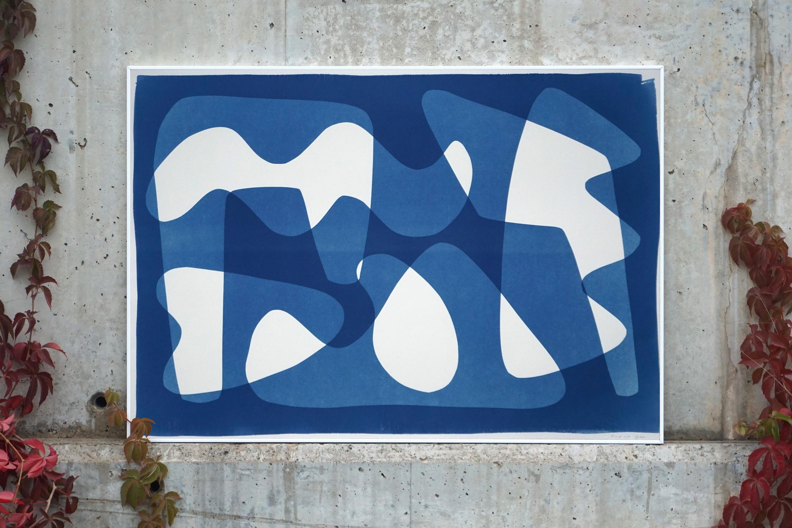Modern Mid-Century Cutout Shapes in Blue Tones, Original Cyanotype, Abstract  1
