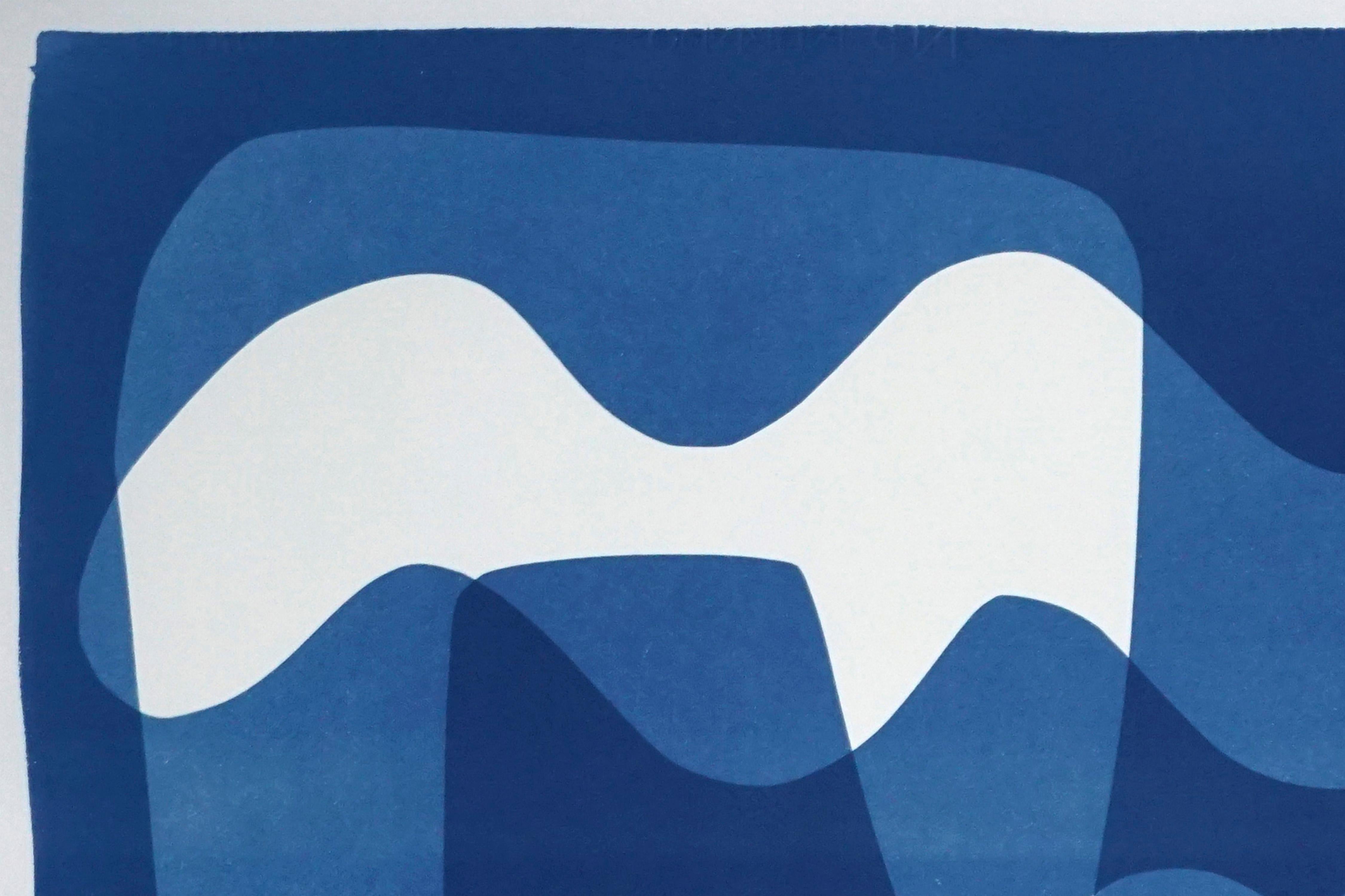 Modern Mid-Century Cutout Shapes in Blue Tones, Original Cyanotype, Abstract  2