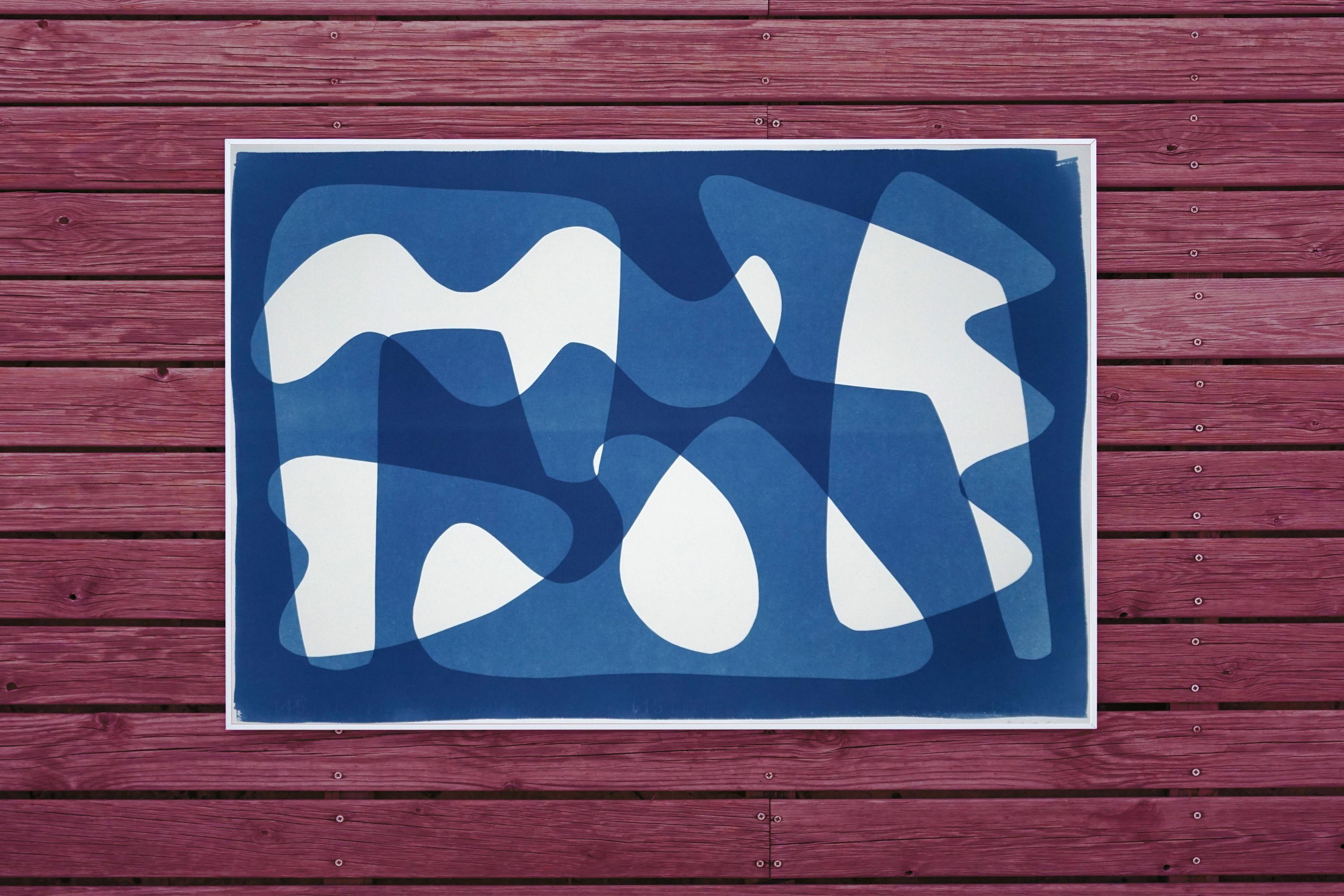 Modern Mid-Century Cutout Shapes in Blue Tones, Original Cyanotype, Abstract  3