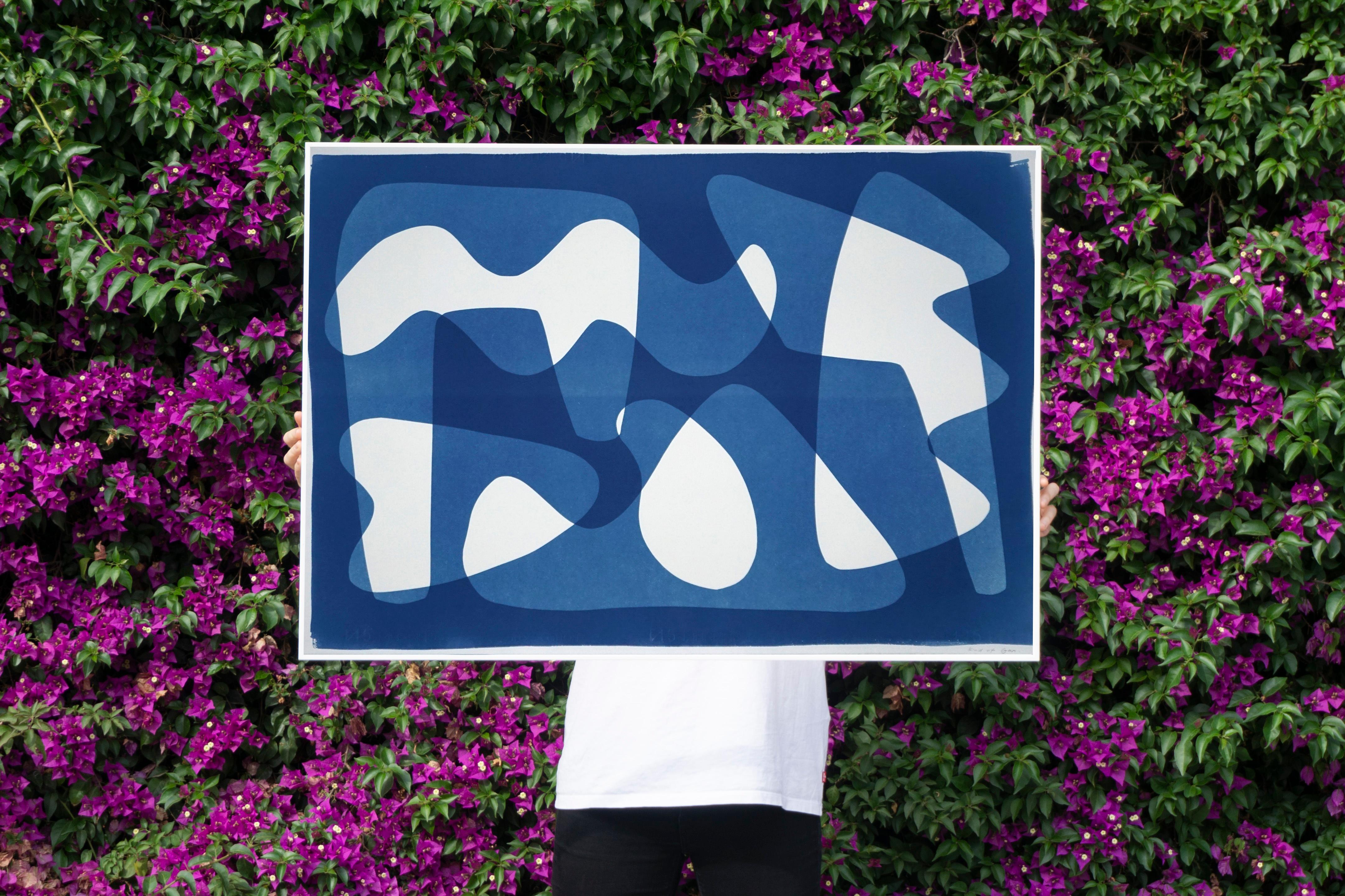 Modern Mid-Century Cutout Shapes in Blue Tones, Original Cyanotype, Abstract  5