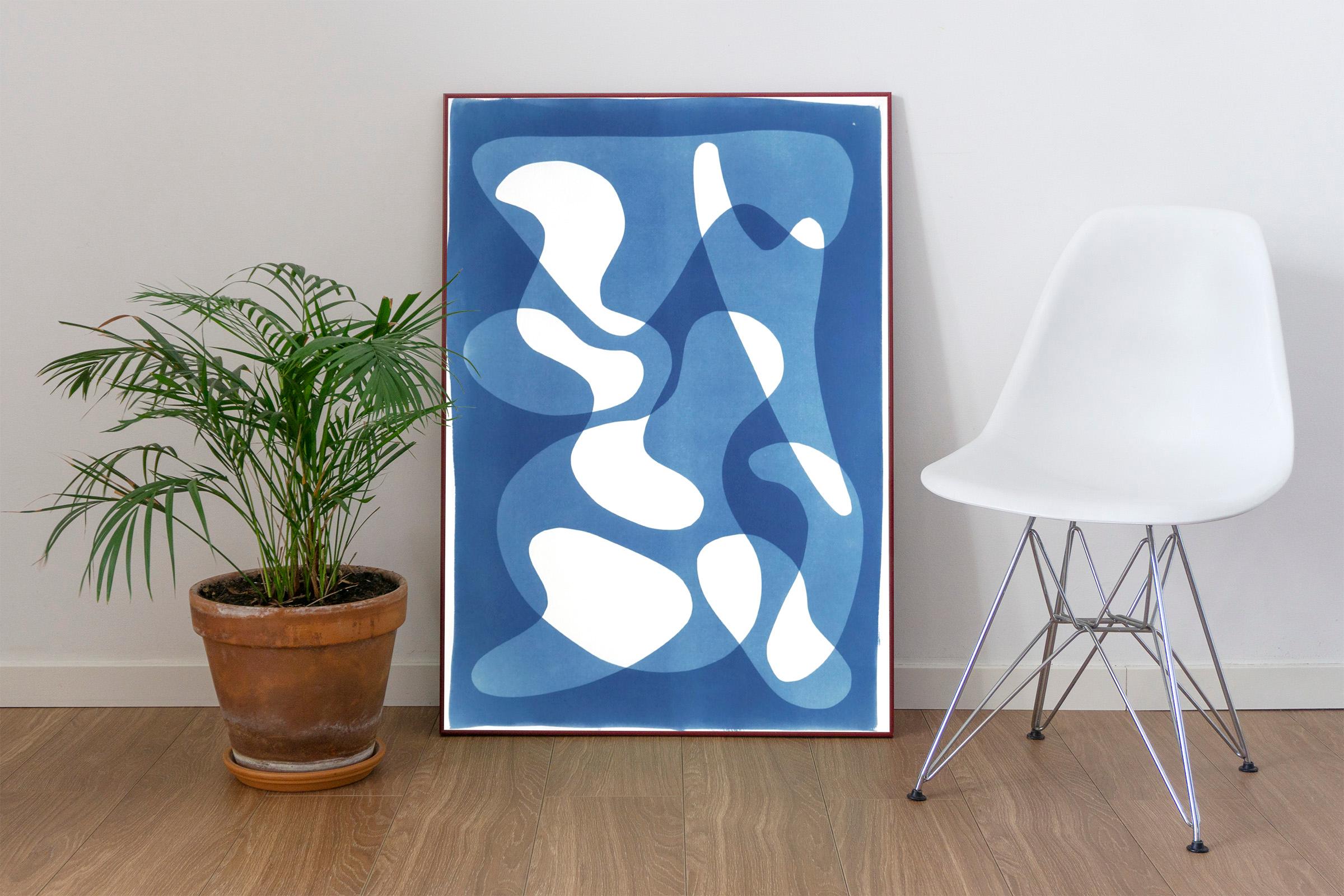 Modern Musical Shapes, Memphis Style Unique Monotype Cyanotype in Blue Tones - Print by Kind of Cyan