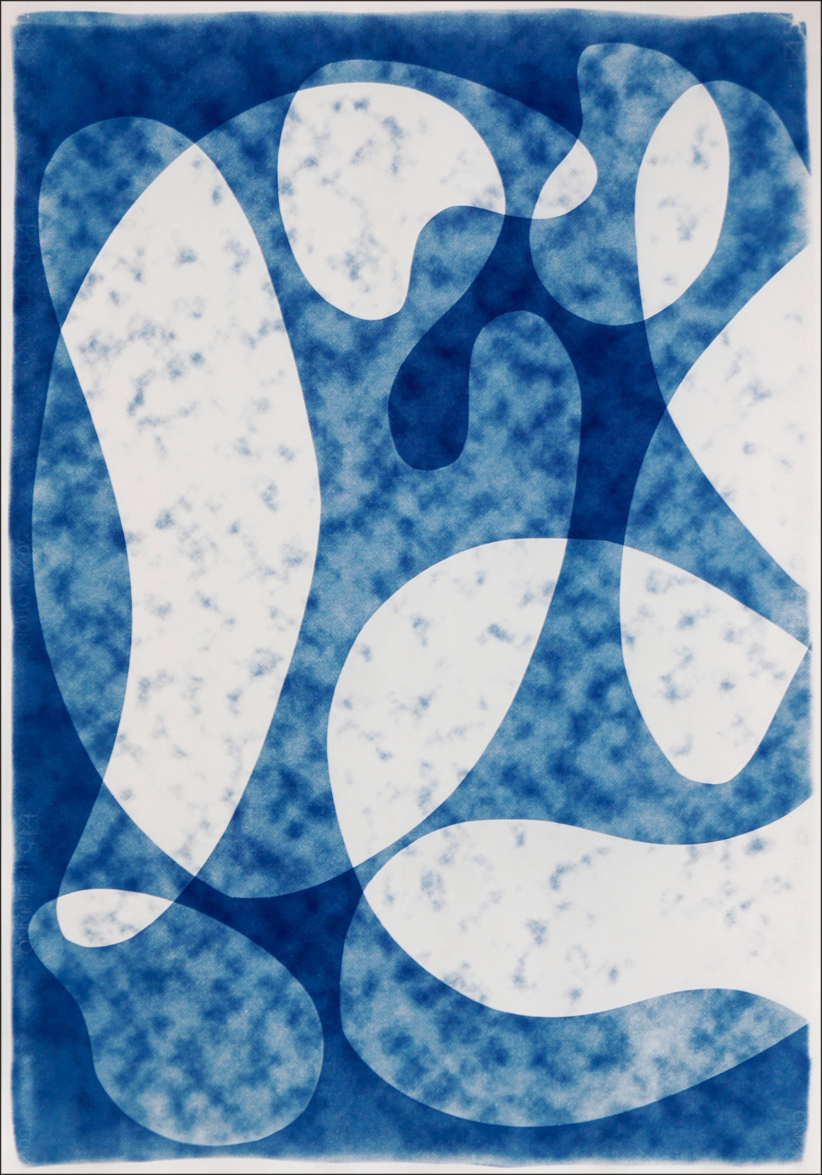 This is an exclusive handprinted unique cyanotype that takes its inspiration from the mid-century modern shapes.
It's made by layering paper cutouts and different exposures using uv-light. 

Details:
+ Title: Modernism in The Clouds
+ Year: 2023
+