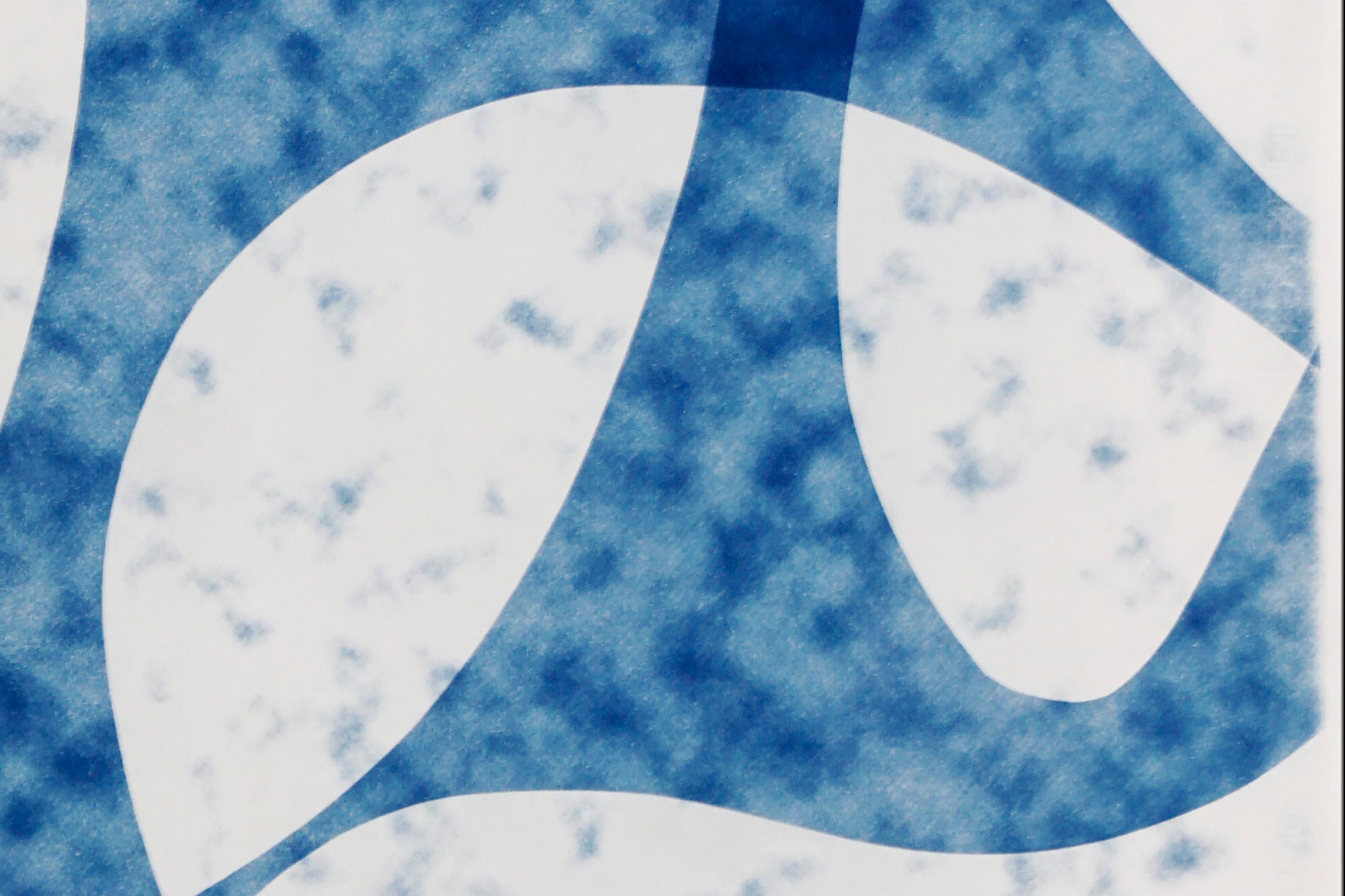 Modernism in The Clouds, Abstract Mid-Century Shapes, Blue & White Large Diptych 3