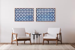 Modernist Breezeblocks, Geometric Patterns, Blue Tones Architecture Cyanotype