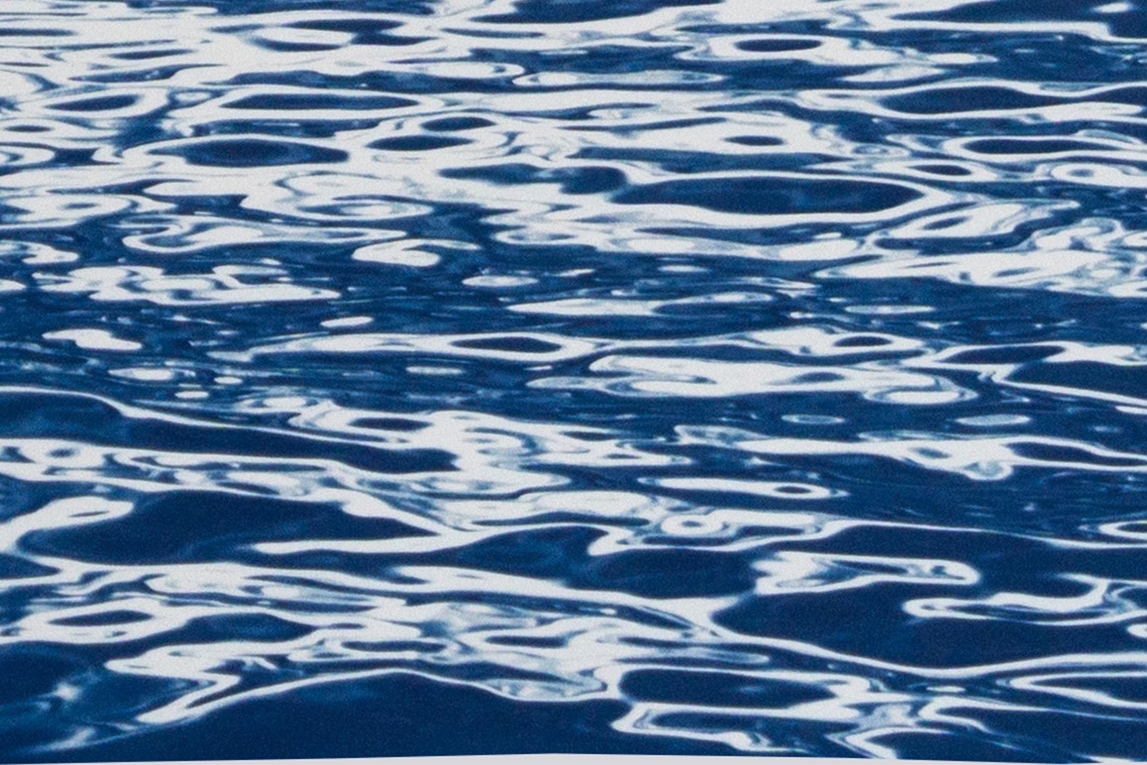 Moonlight Ripples over Lake Como, Nautical Cyanotype Triptych of Moving Water 5