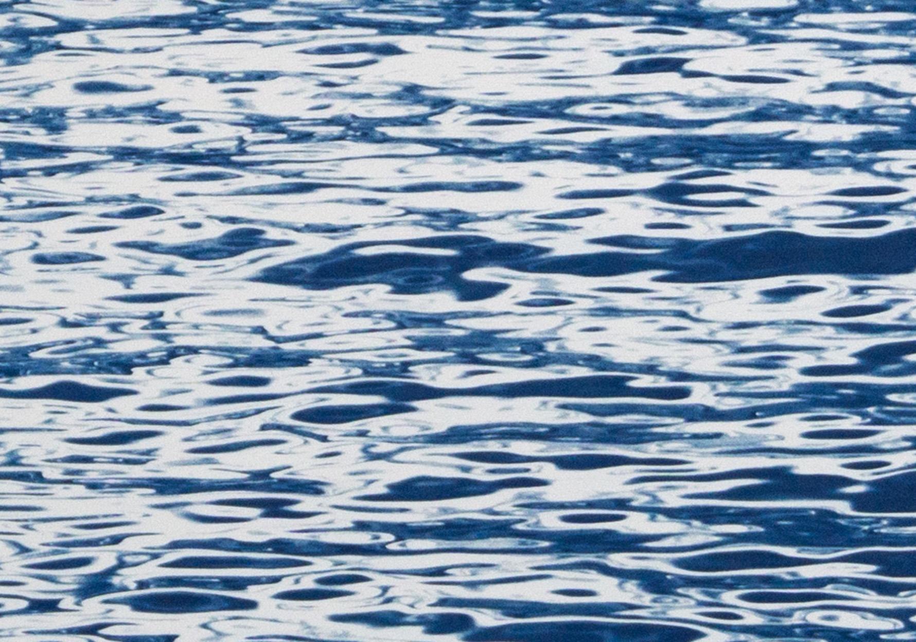 Moonlight Ripples over Lake Como, Nautical Cyanotype Triptych of Moving Water 6