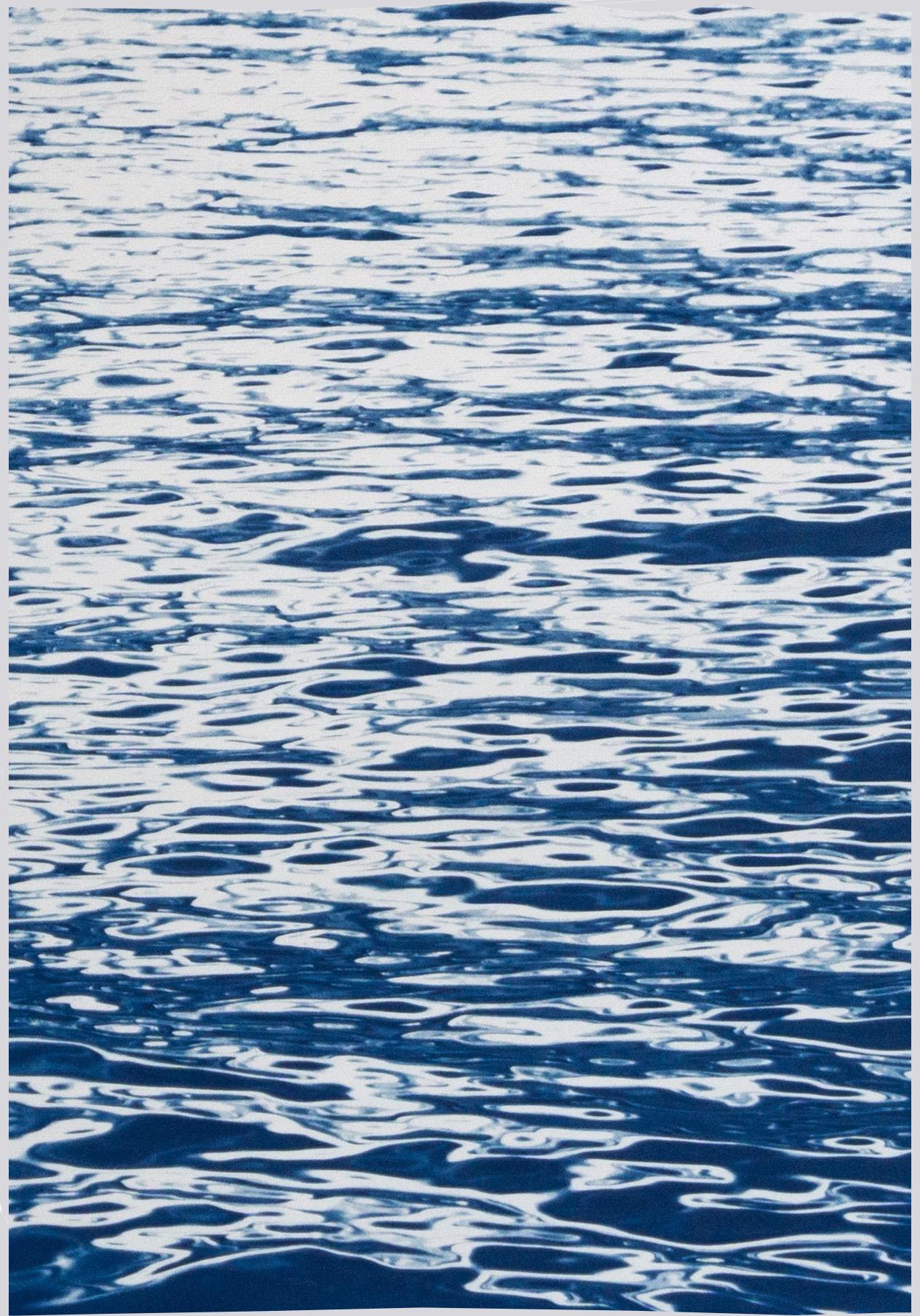 Moonlight Ripples over Lake Como, Nautical Cyanotype Triptych of Moving Water - Blue Landscape Photograph by Kind of Cyan