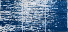Mondlicht plätschert über den Comer See:: nautisches Cyanotypie-Triptychon von bewegtem Wasser