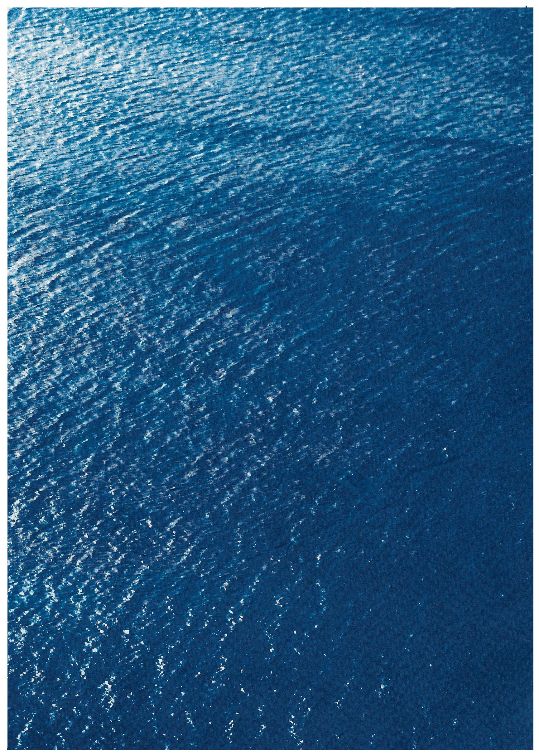Nautical Diptych of Smooth Bay in the Mediterranean, Zen Waters Cyanotype, Paper - Blue Landscape Painting by Kind of Cyan
