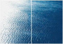 Nautical Diptych of Smooth Bay in the Mediterranean, Zen Waters Cyanotype, Paper