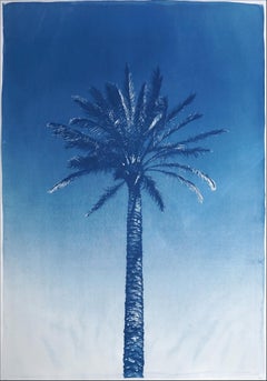 Palma del fiume Nilo, cianotipo botanico, carta acquerellata, palma tropicale blu 2022