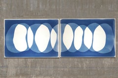 Nine Lives, Monotype Cyanotype, Horizontal Trnasitions in Blue and White, Paper