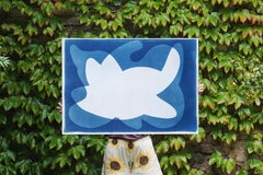 Octopus in the Ocean, White and Blue Handmade Cyanotype, Unique, Modern Forms