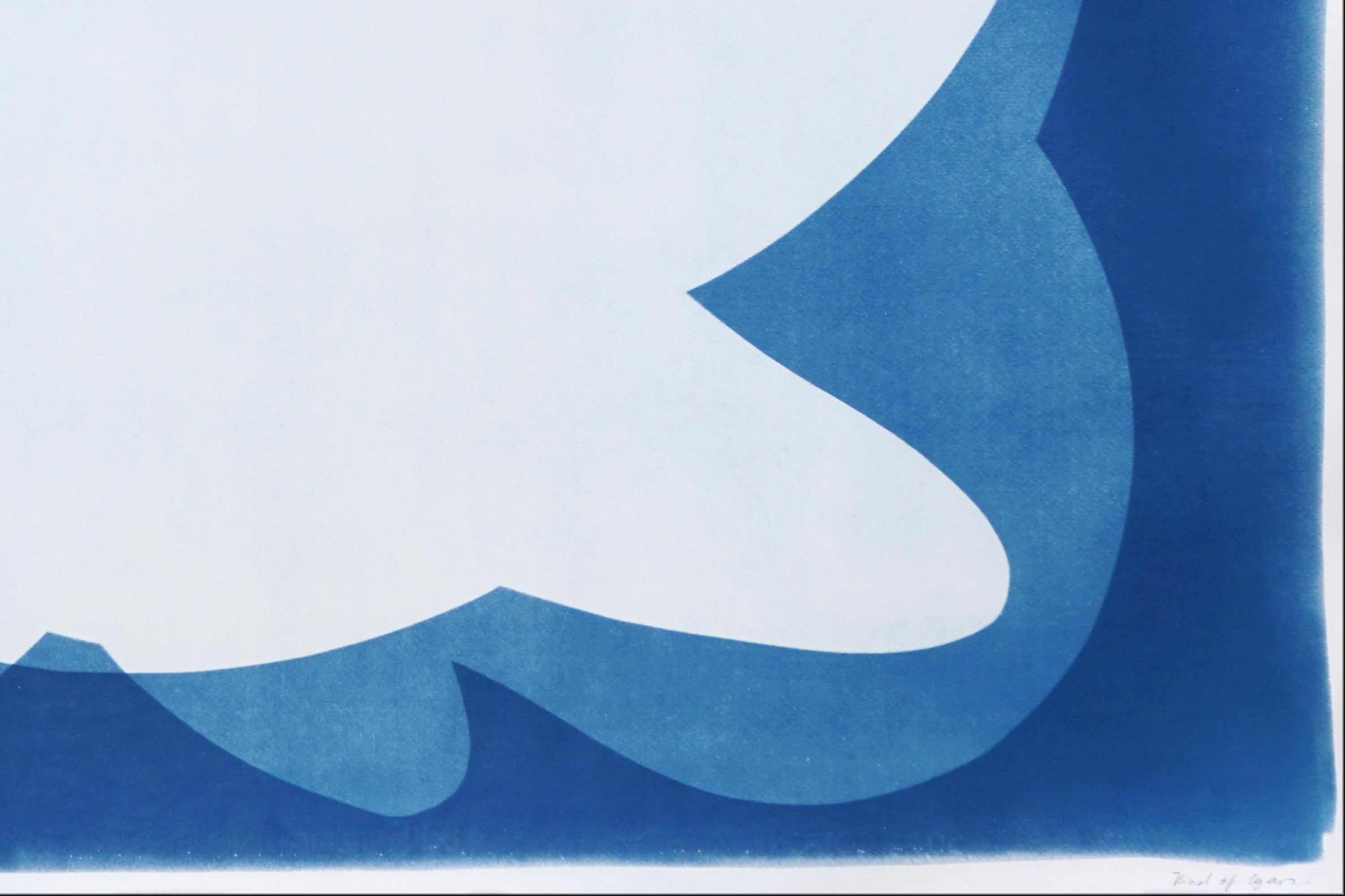 Octopus in the Ocean, White and Blue Handmade Cyanotype, Unique, Modern Forms 3