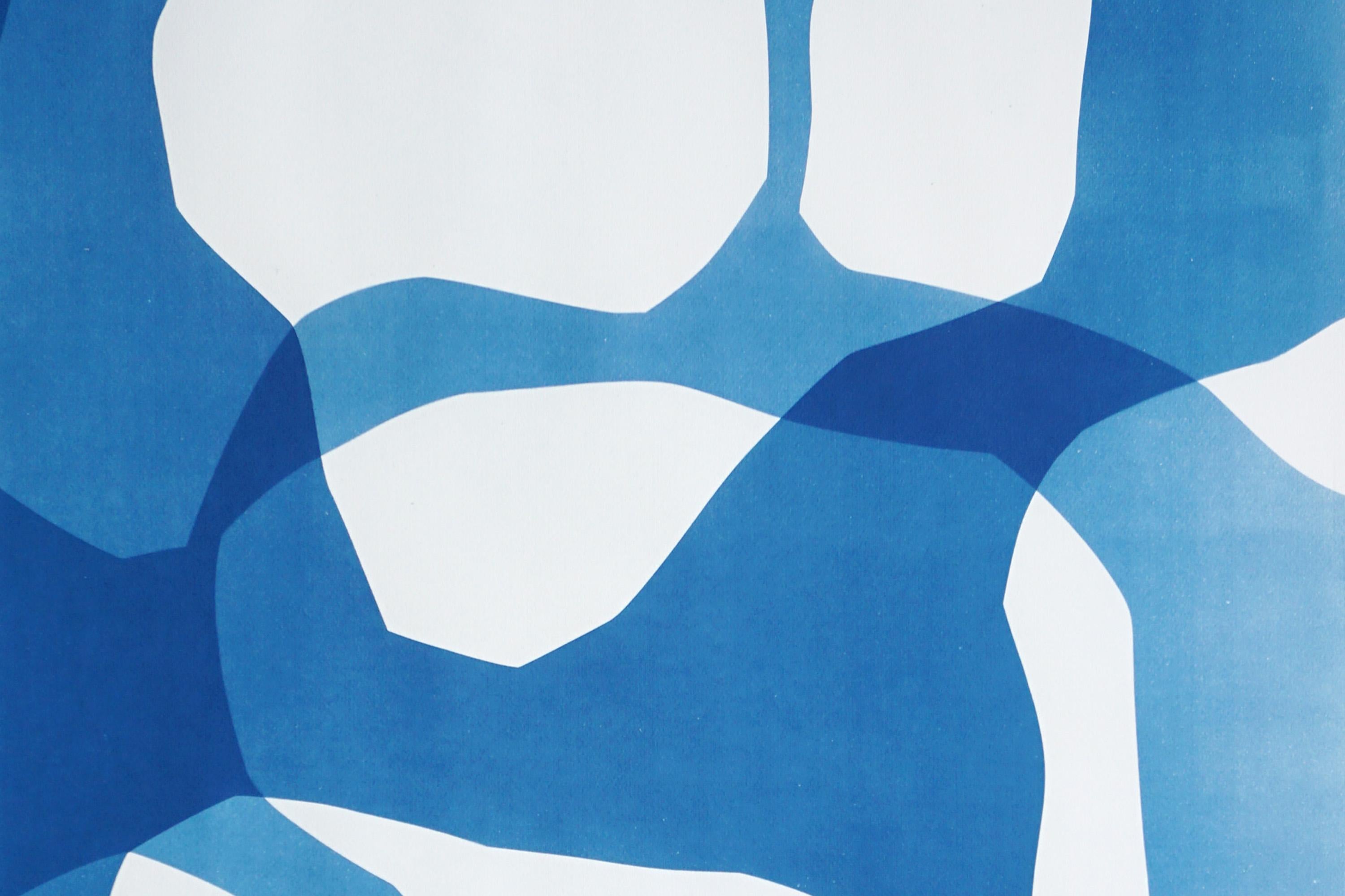 Masses en orbite, diptyque abstrait bleu et blanc, monotype cyanotype sur papier en vente 2