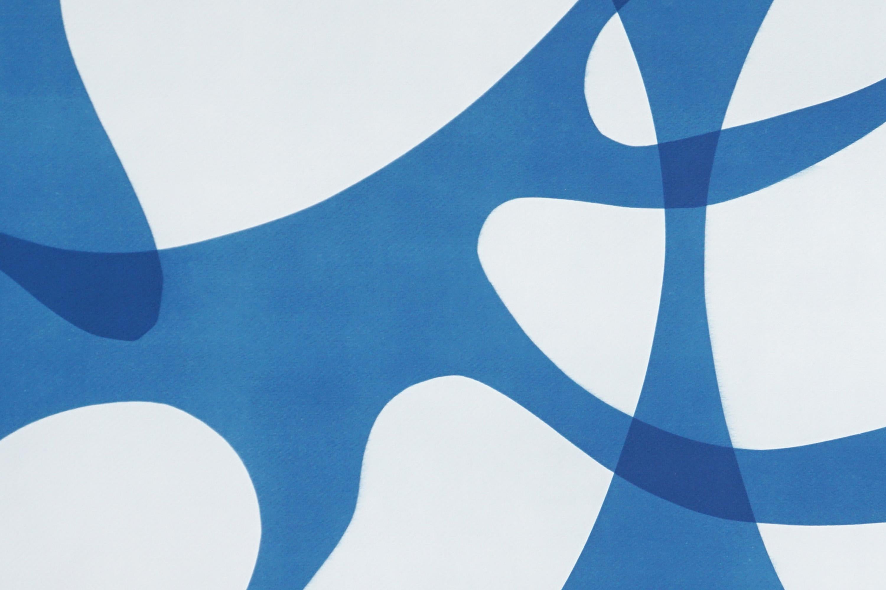 Formas orgánicas flotantes de mediados de siglo en tonos azules, monotipo cianotipia sobre papel - Photograph Posmoderno de Kind of Cyan