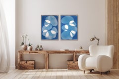 «Nuestras sutiles diferencias», díptico minimalista moderno en azul, monotipo orgánico hecho a mano