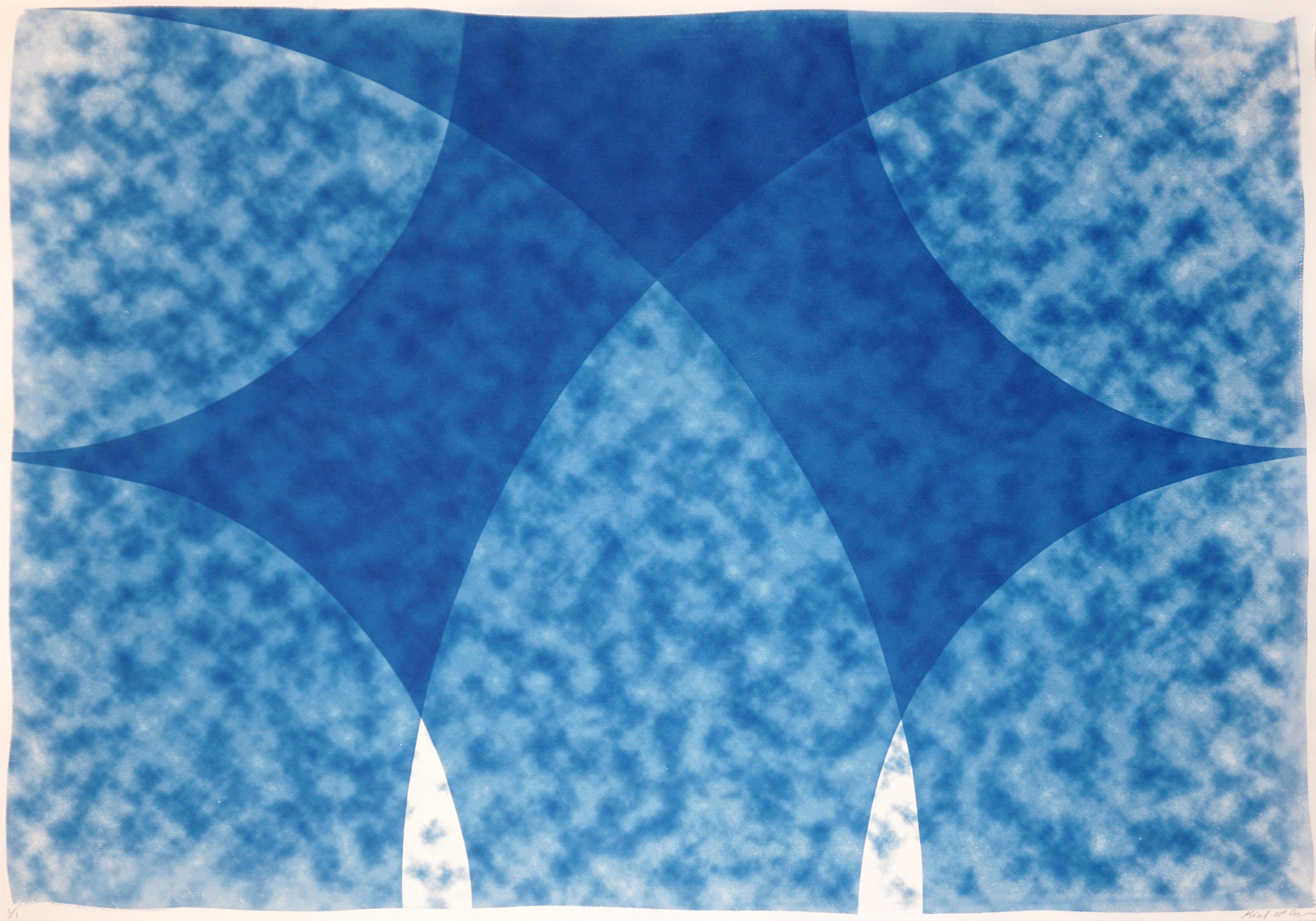 Parting of the Sky, Blue Tones Handmade Cyanotype Monotype on Watercolor Paper