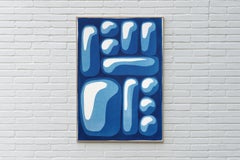 Pieces of a Set, Handmade Unique Monotype Cyanotype, Blue Geometric Abstraction