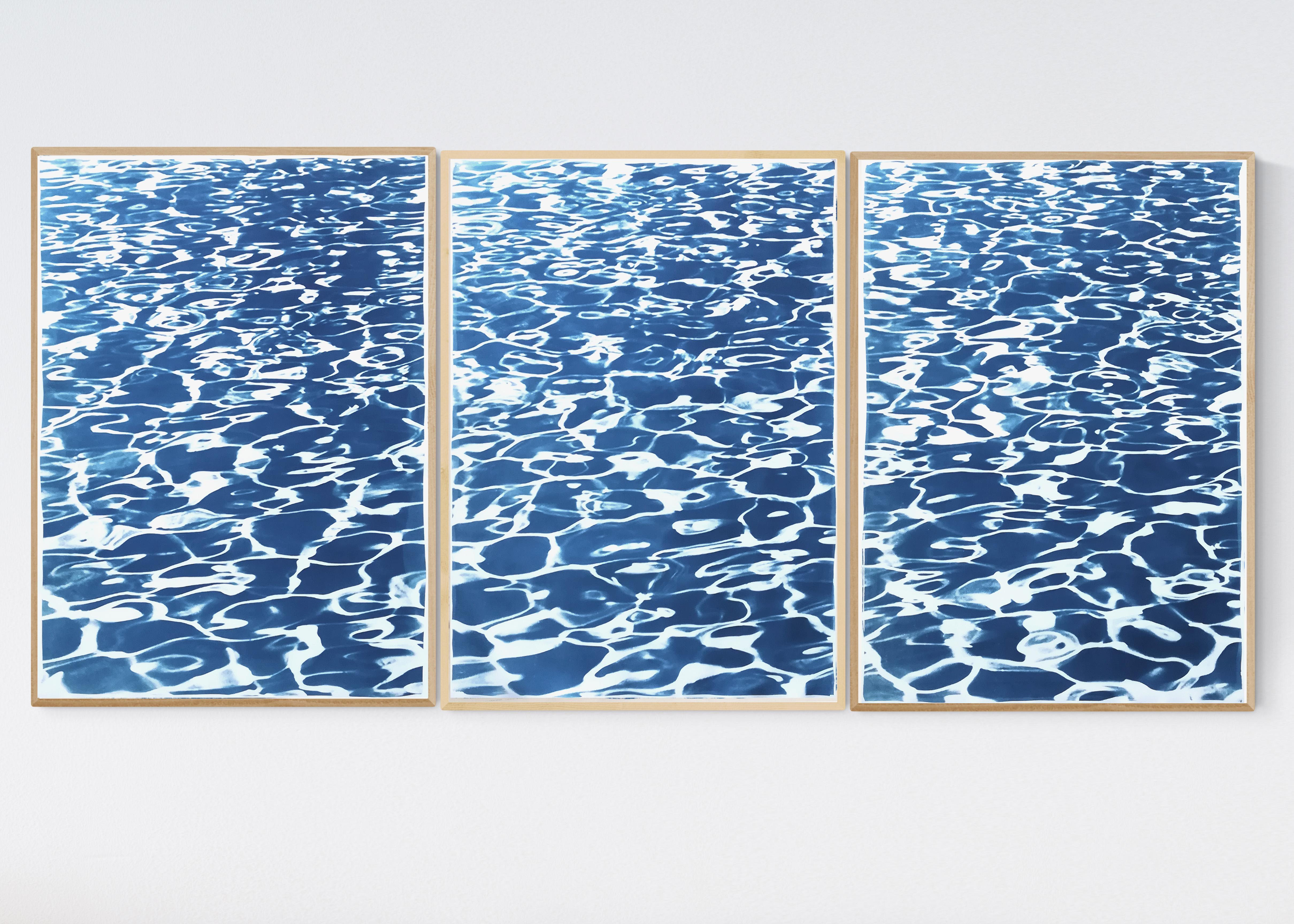 Pool Patterns, Nautical Abstract Seascape Triptych, Blue Cyanotype Print For Sale 2